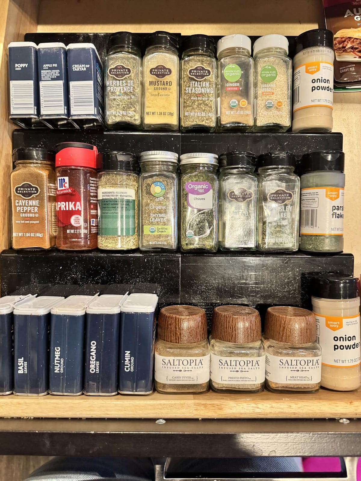 mDesign Expandable Plastic Deluxe Spice Rack, Drawer Organizer for Kitchen Cabinet Drawers, 3 Tier Slanted for Spice Jars, Food Seasoning Bottle Storage, Ligne Collection - Smoke Gray customer photo 1