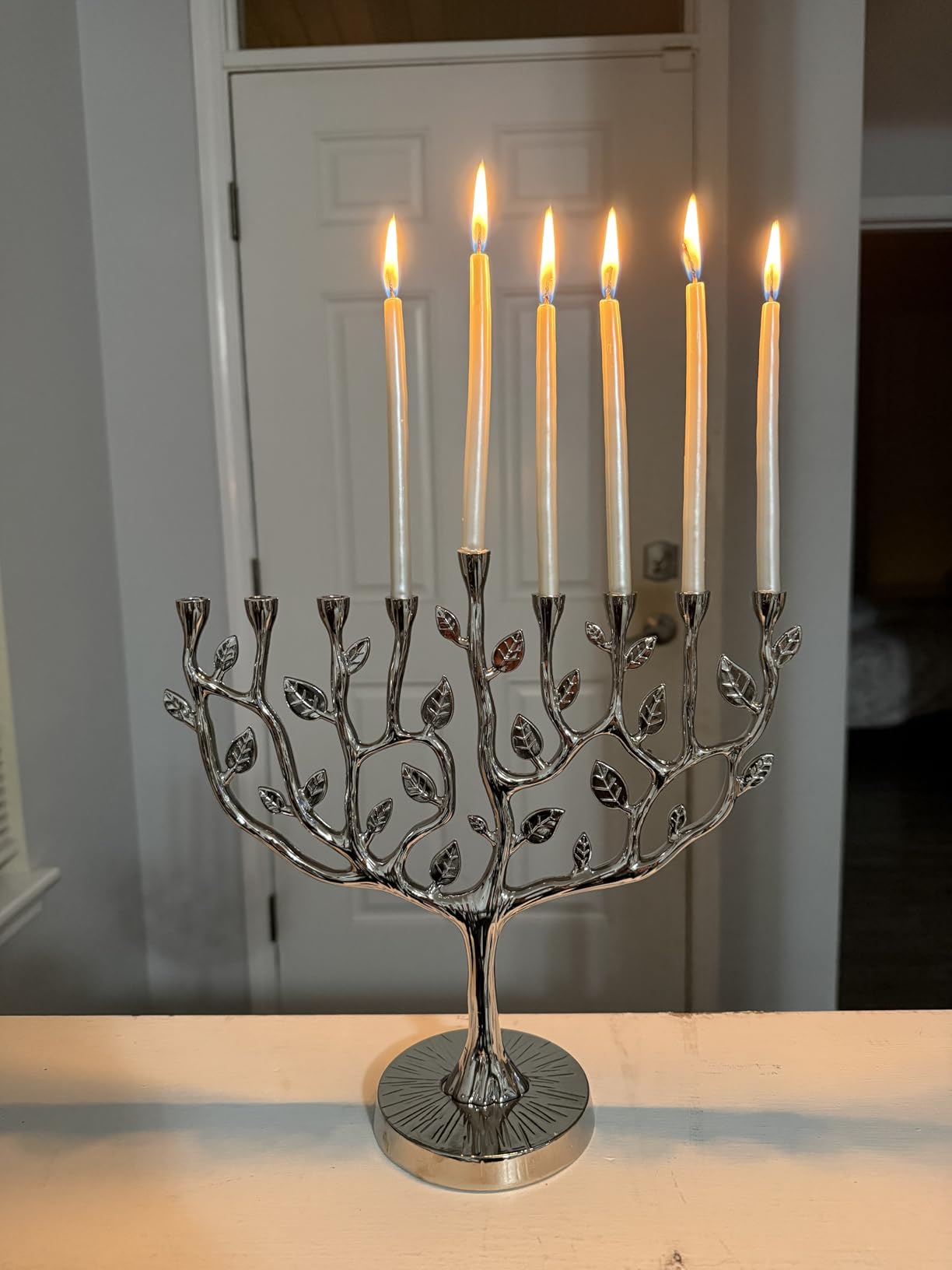 The Dreidel Company Hanukkah Menorah Tree of Life Hanukkah Menorah Antique Silver Finish Large 11 Inches Long customer photo 1