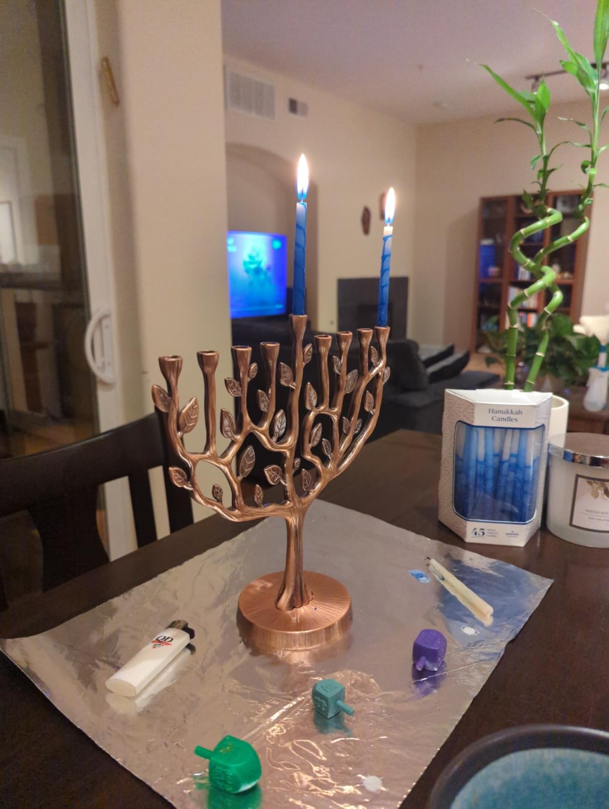 The Dreidel Company Hanukkah Menorah Tree of Life Hanukkah Menorah Antique Silver Finish Large 11 Inches Long customer photo 2