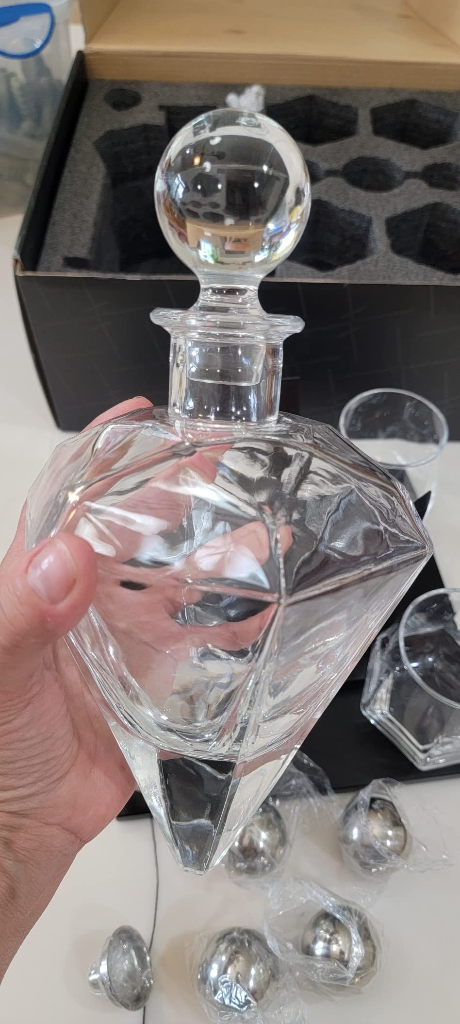 LuxuryBar Diamond Whiskey Decanter Sets for Men with ChillBall &Tray, 26oz Whiskey Decanter Set Liquor Dispenser Bourbon Decanter Whiskey Set Gifts for Men customer photo 1