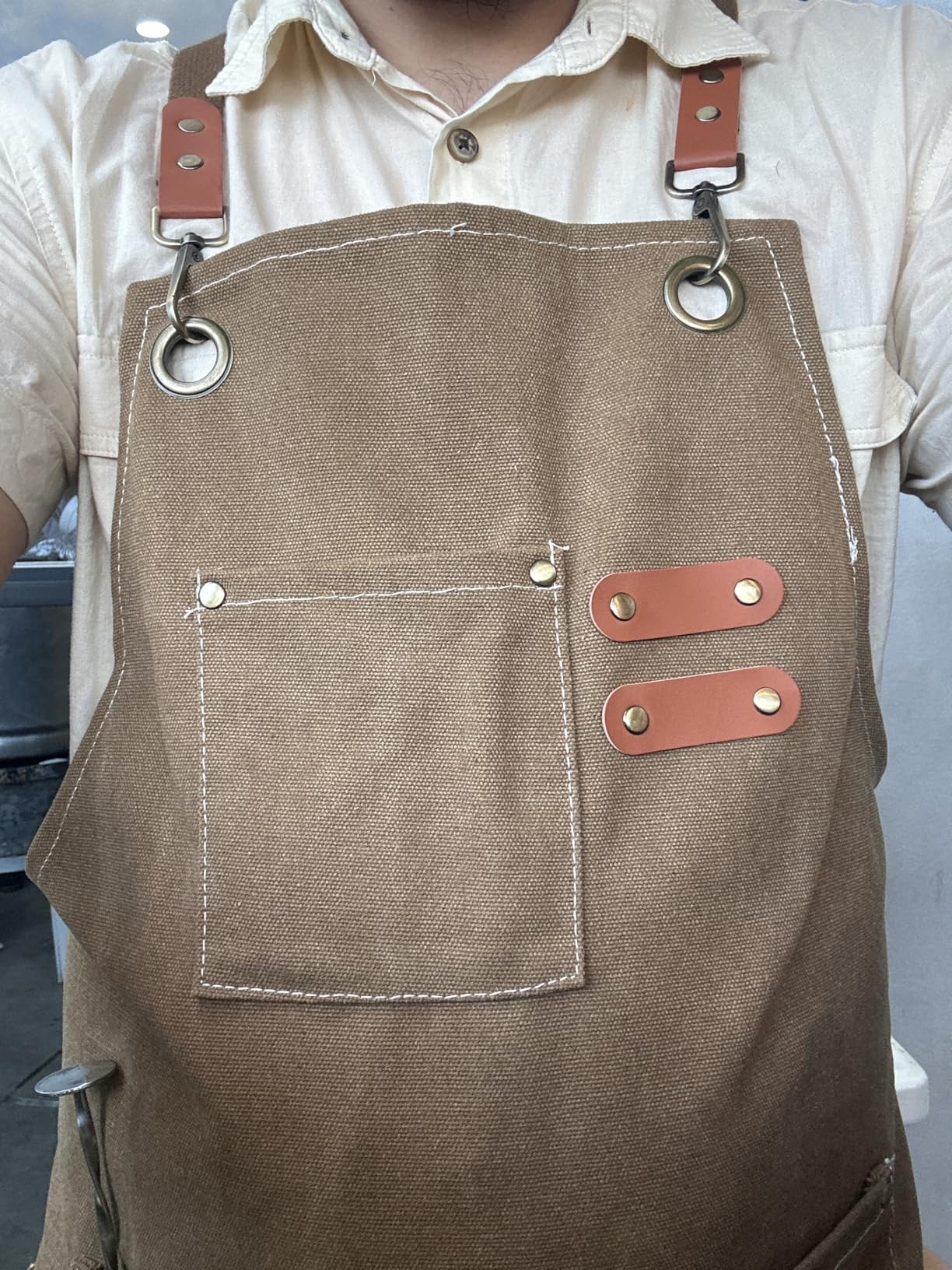 ZOMAO Cotton Canvas Cross Back Apron for Men and Women, Chef Apron With Adjustable Strap and Large Pockets, Kitchen Cooking Baking Bib Heavy Duty Work Apron customer photo 1