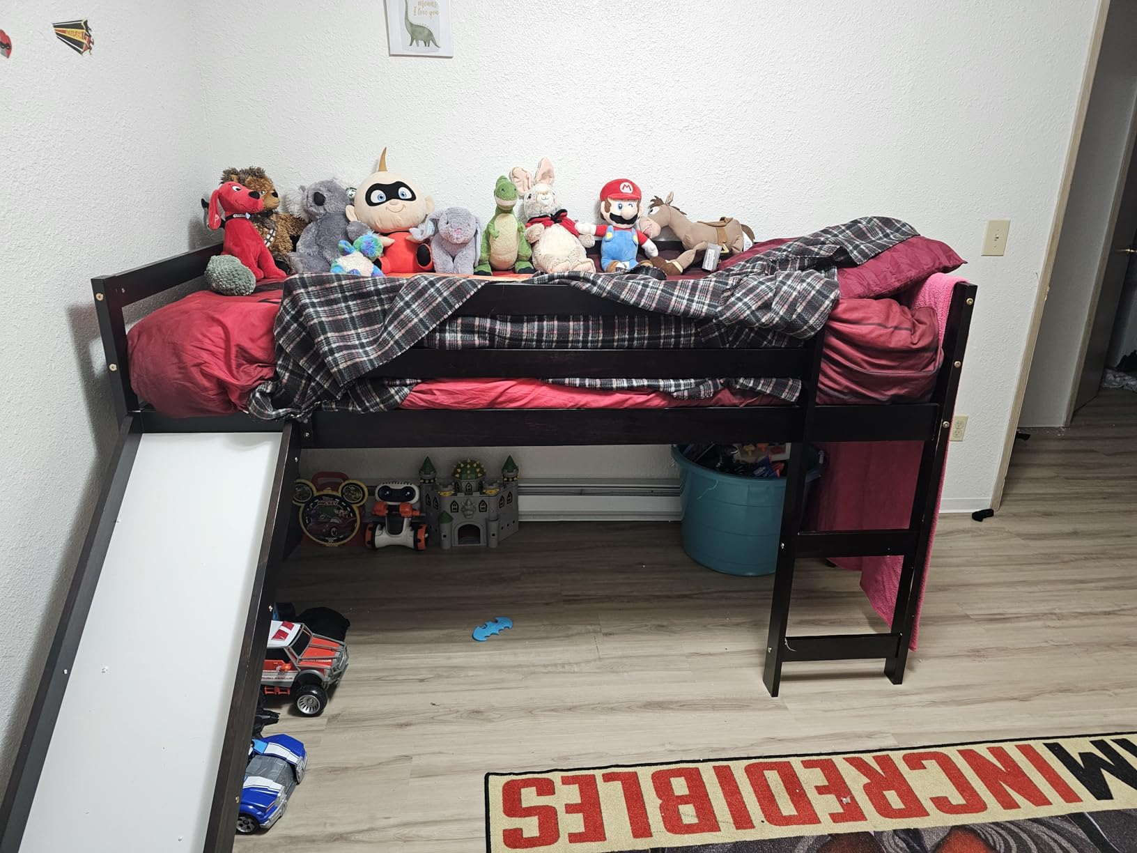 NAFORT Twin Size Loft Bed with Slide & Stairs - Low Loft Bed for Kids, Solid Wood Frame with Guard Rails, Slat Support & Climbing Ladder, Space Saving White Finish customer photo 2
