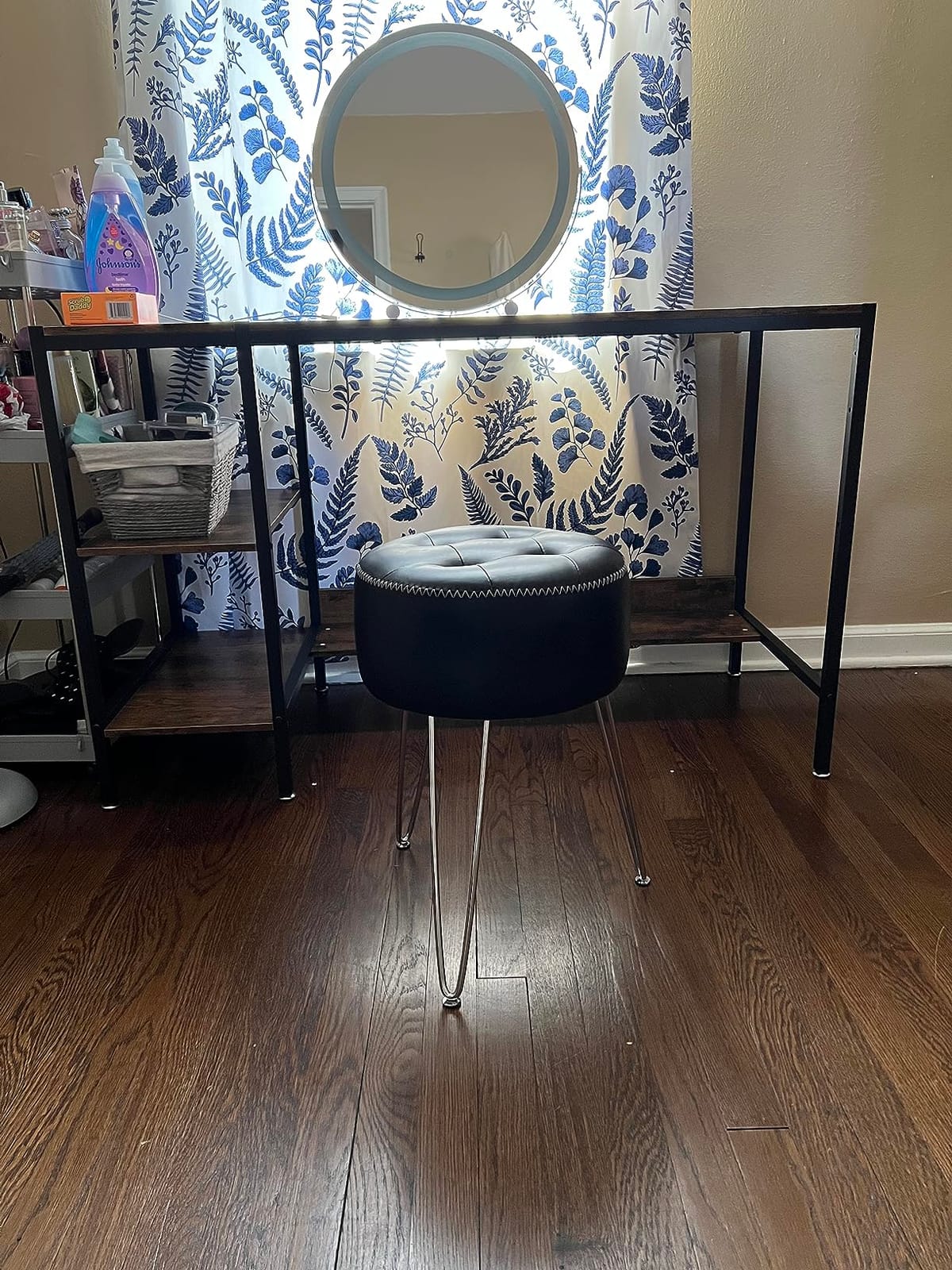 LUE BONA Faux Leather Vanity Stool Chair for Makeup Room,Brown Stool for Vanity,19