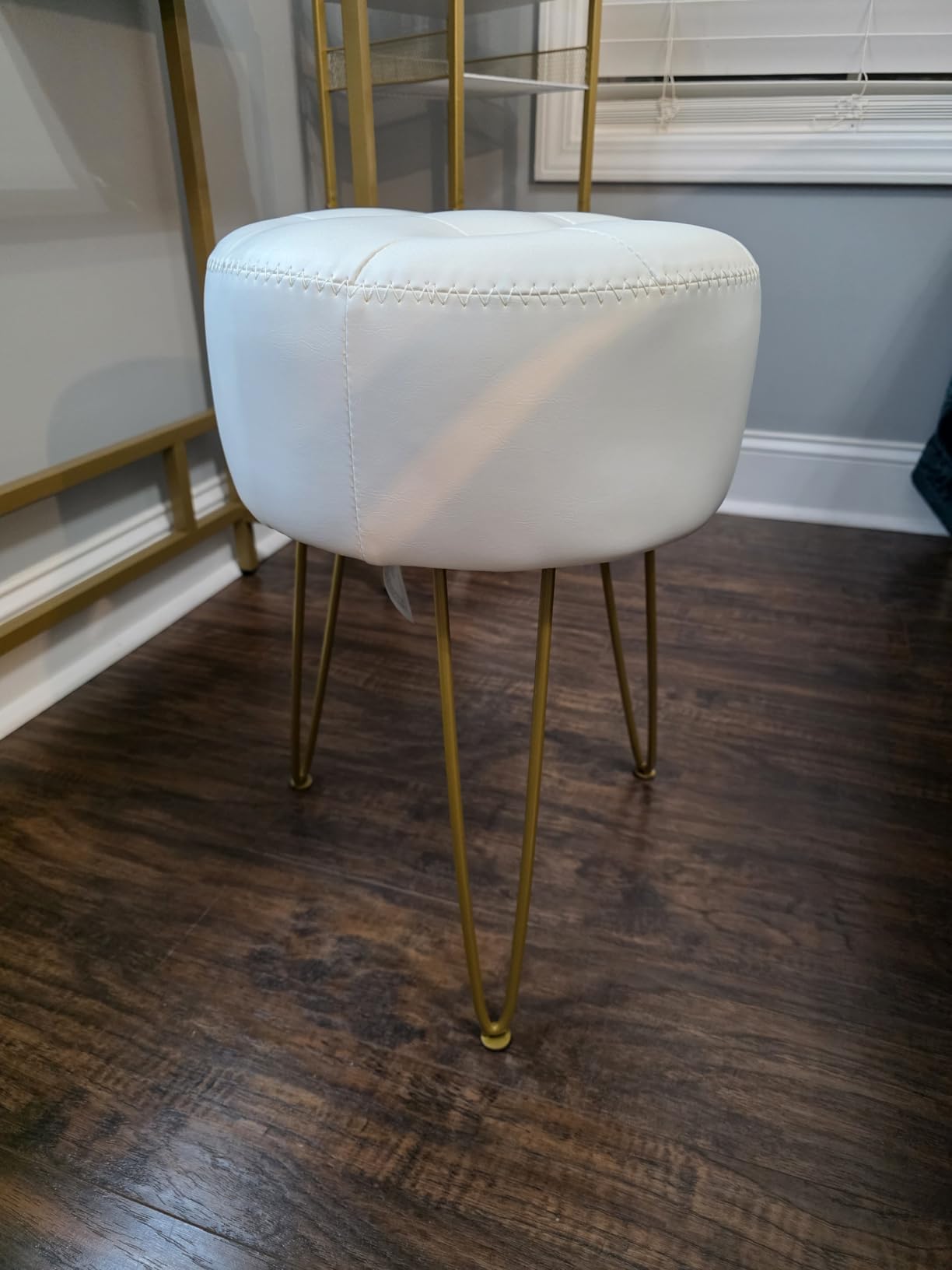 LUE BONA Faux Leather Vanity Stool Chair for Makeup Room,Brown Stool for Vanity,19