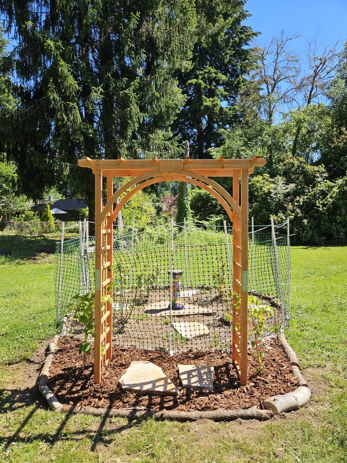 Yaheetech 85in Wooden Garden Arch Arbor Trellis for Backyard Patio Outdoor | Metal-reinforced fir wood arch with lattice sides supports climbing roses, wisteria, and vines as a walk-through entrance customer photo 2