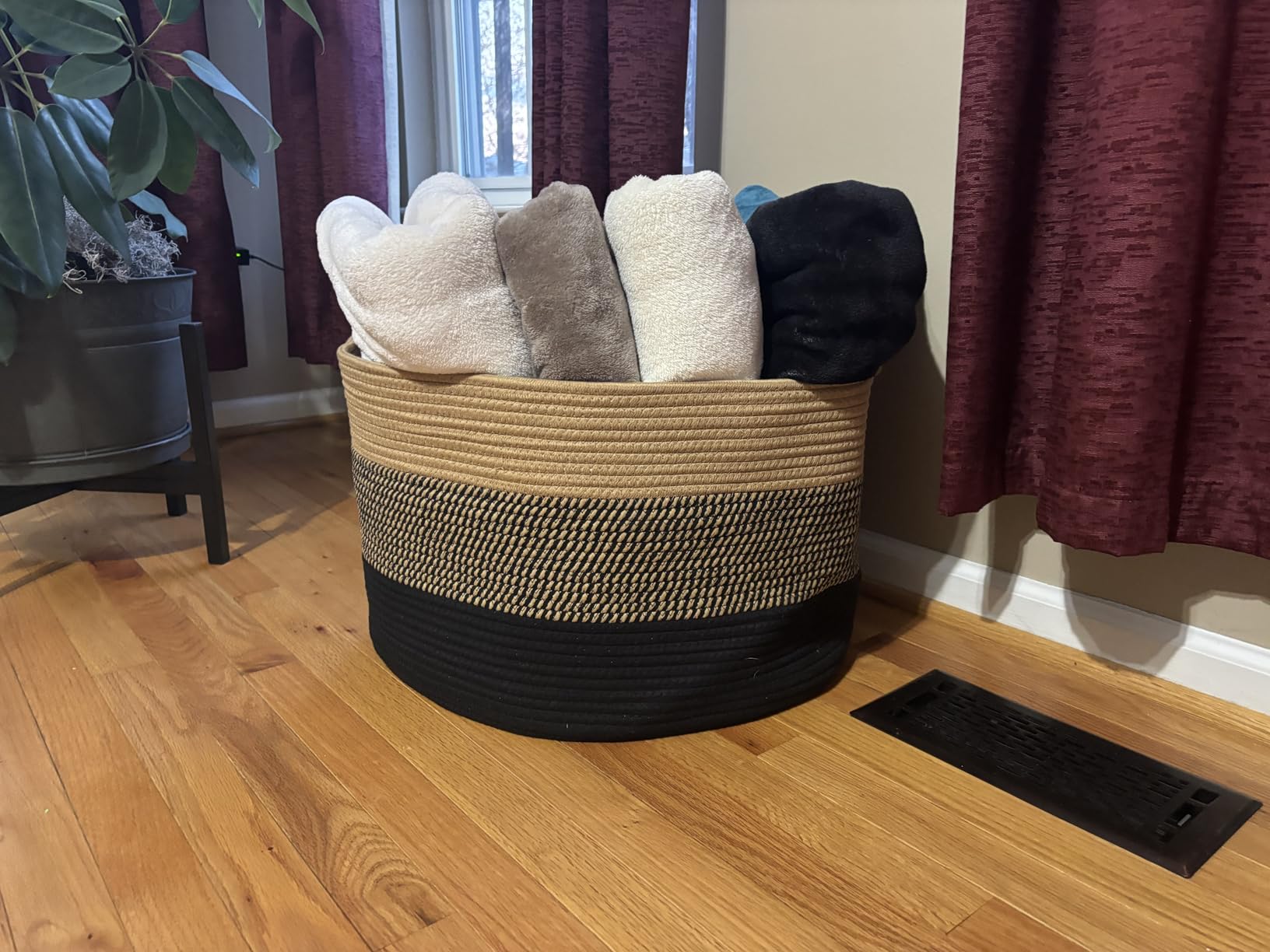 KAKAMAY Large Blanket Basket with Handles, Storage Basket for Living Room | Extra large woven natural cotton rope blanket basket customer photo 1