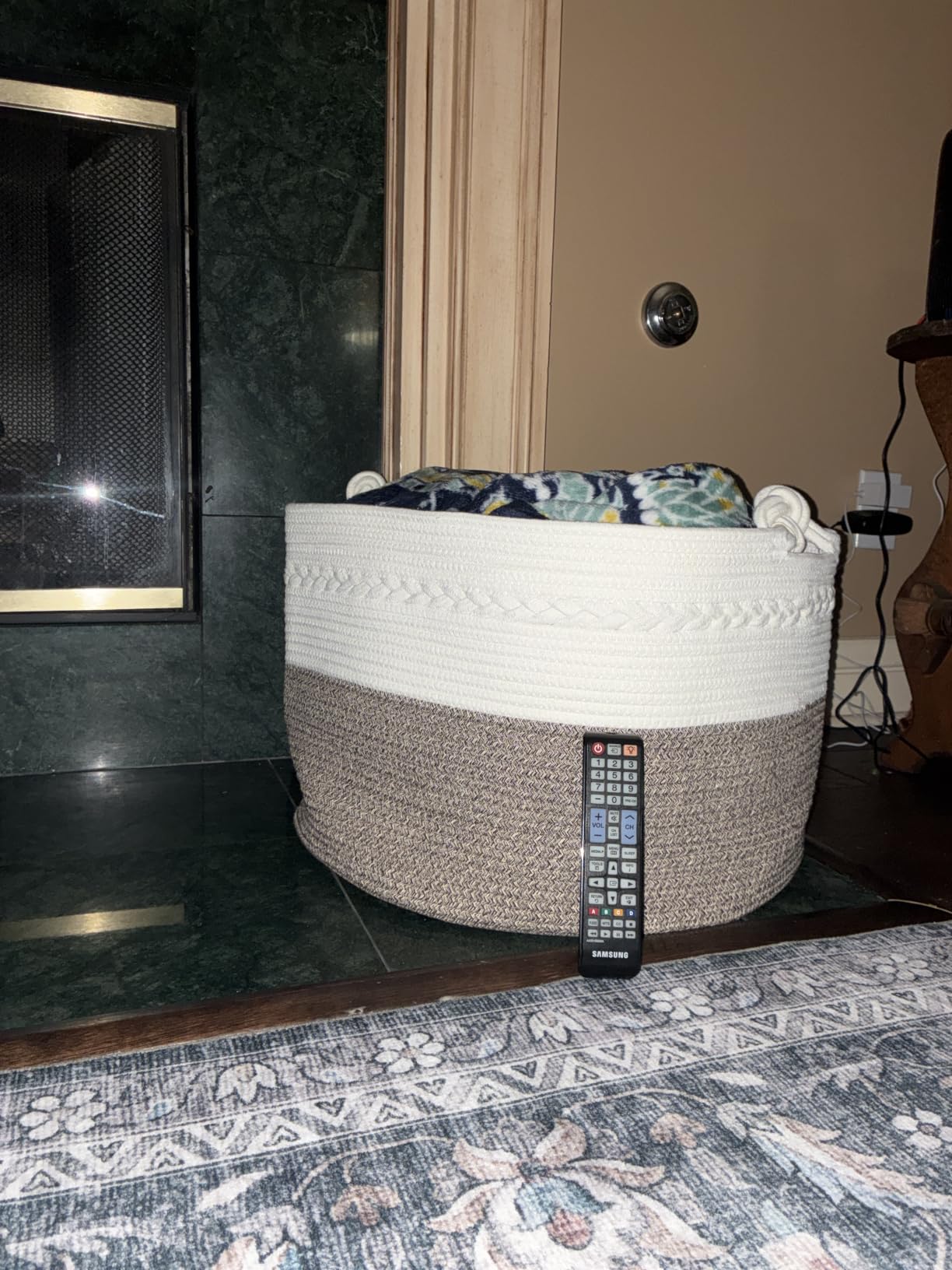 KAKAMAY Large Blanket Basket with Handles, Storage Basket for Living Room | Extra large woven natural cotton rope blanket basket customer photo 2