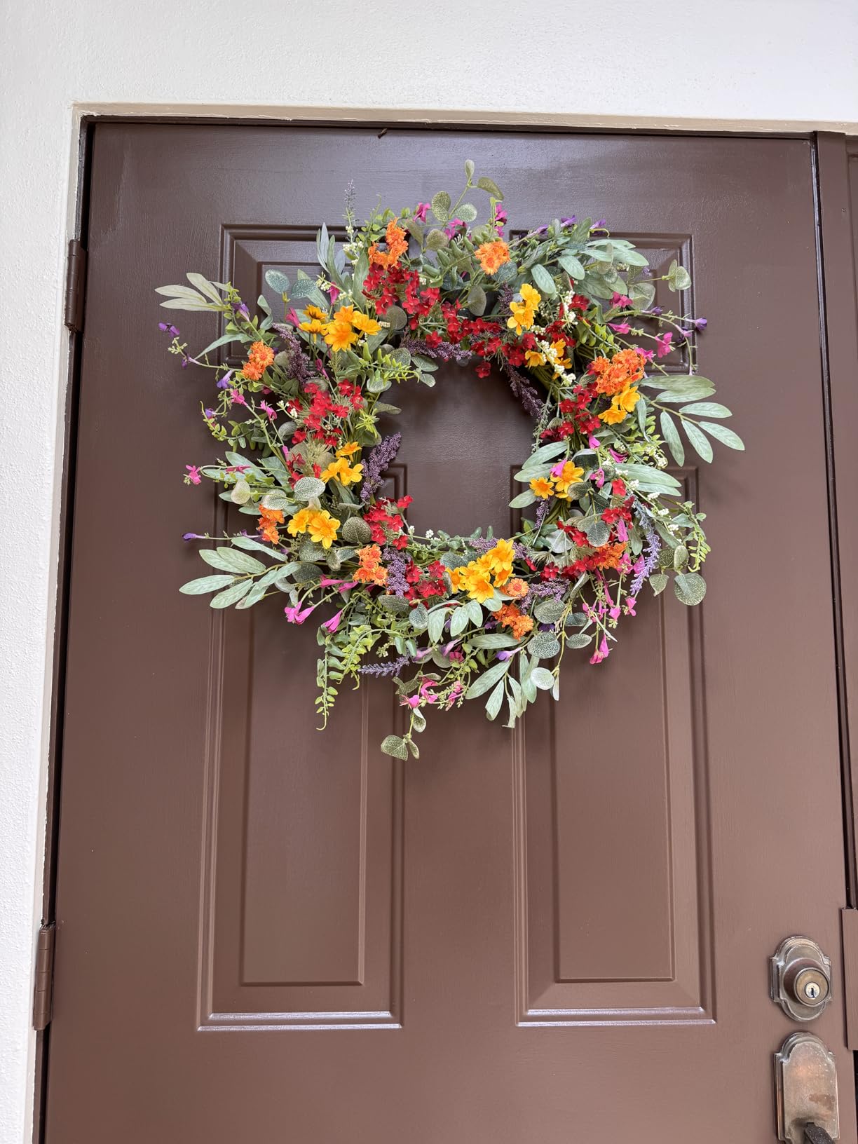 AMF0RESJ Artificial Autumn Wreath with Eucalyptus Leaves, Oak Leaves, Berries for Indoor Outdoor Farmhouse Home Decor customer photo 1