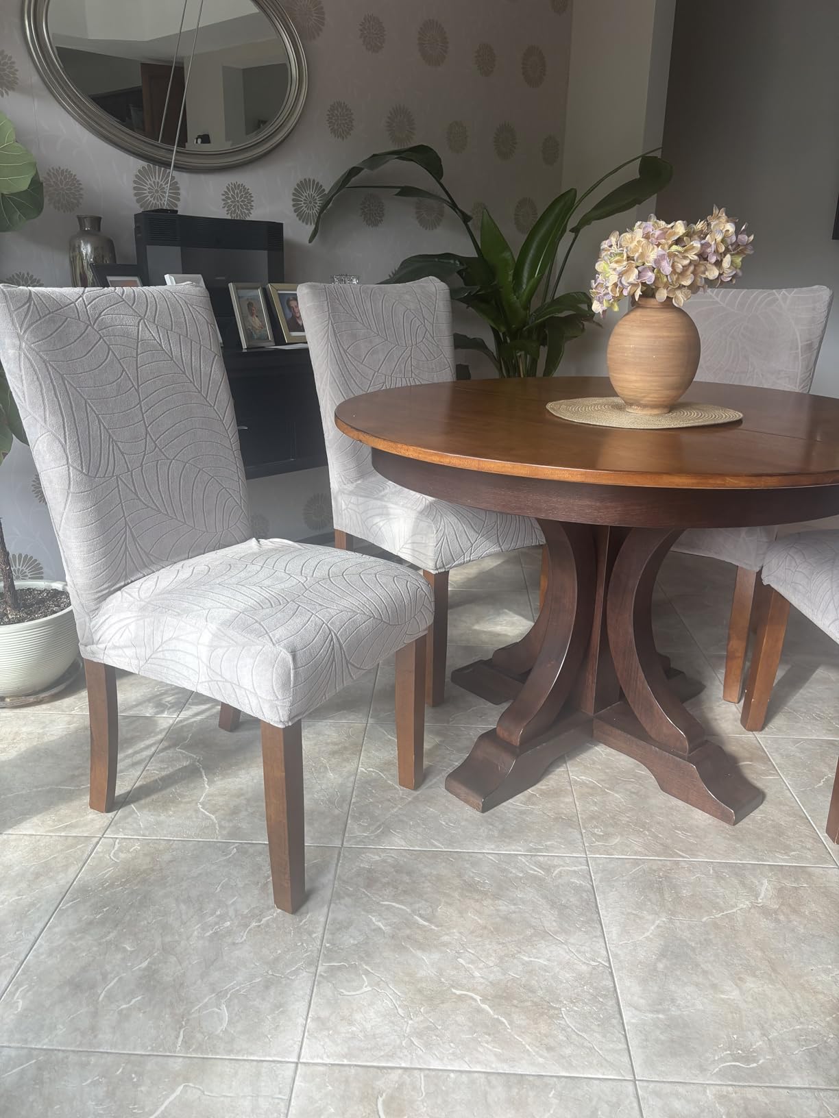 Genina Waterproof Dining Chair Covers Set of 4 Parsons Chair Slipcovers | Double Waterproof Protection, Stretch Fit, Textured Jacquard Pattern, Machine Washable, Pet Friendly customer photo 2