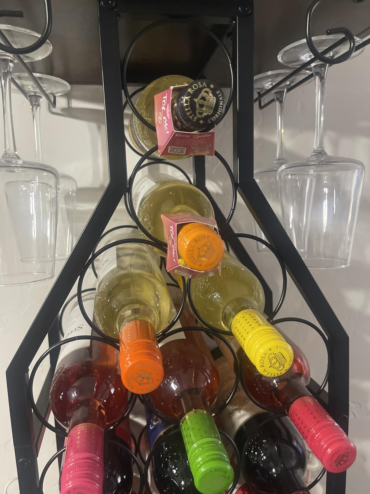 X-cosrack Wine Rack Freestanding Floor, Mini Bar Table Wine Holder Stand Liquor Cabinet with Glass Holder Wood Tabletop 14 Bottles Floor Wine Storage for Home Bar Kitchen Living Room customer photo 1