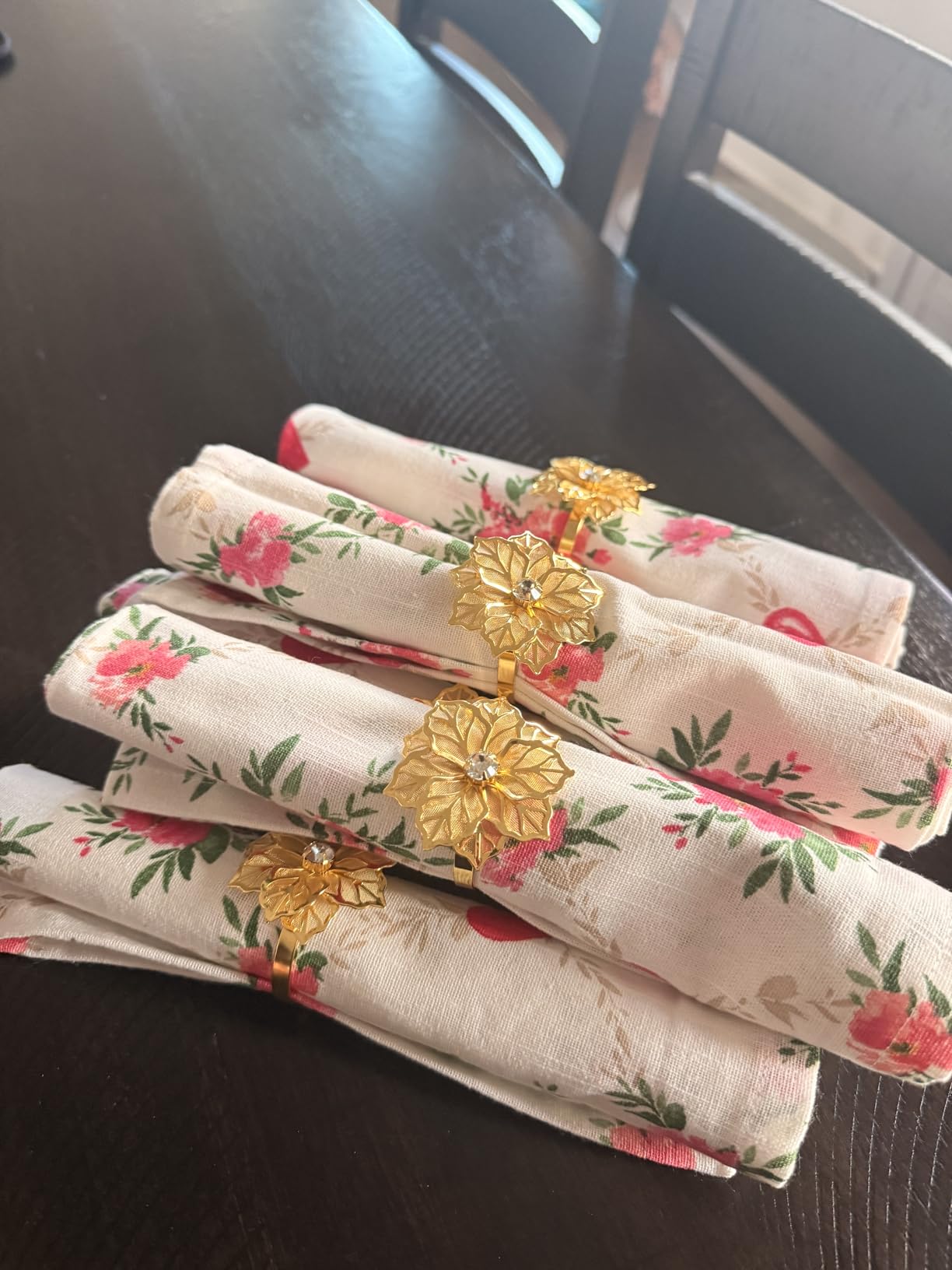 Flower Napkin Rings Holders, Clear Rhinestone, 12 Pack | Dinner Party, Wedding, Christmas, Gathering customer photo 2