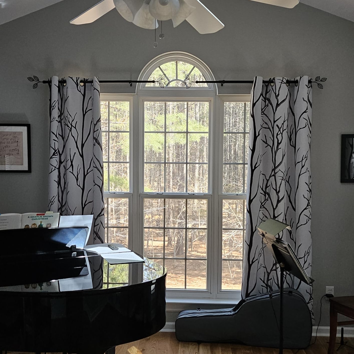 RYB HOME Antique Brass Curtain Rod 1 Inch Adjustable Heavy Duty Leaf Finial | 48-86 inch telescoping, 30lbs weight capacity stainless steel, modern decorative rod, for kitchen bedroom living room window customer photo 1