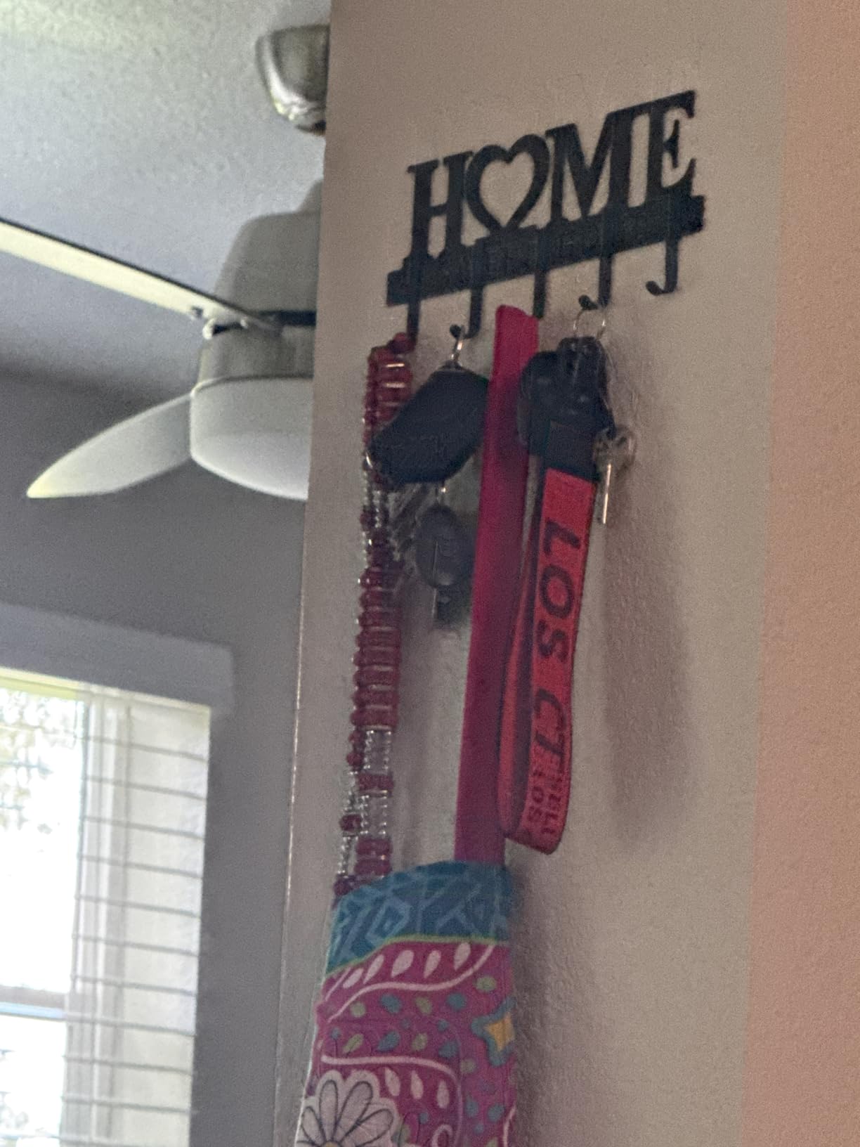 Entryway Wall Key Holder with 5 Hooks, Metal Key Rack Wall Mount for Keys, Bags and Leashes, Decorative Organizer for Entryway, Mudroom or Hallway, Sweet Home Design, 9.8 inches, Black customer photo 1