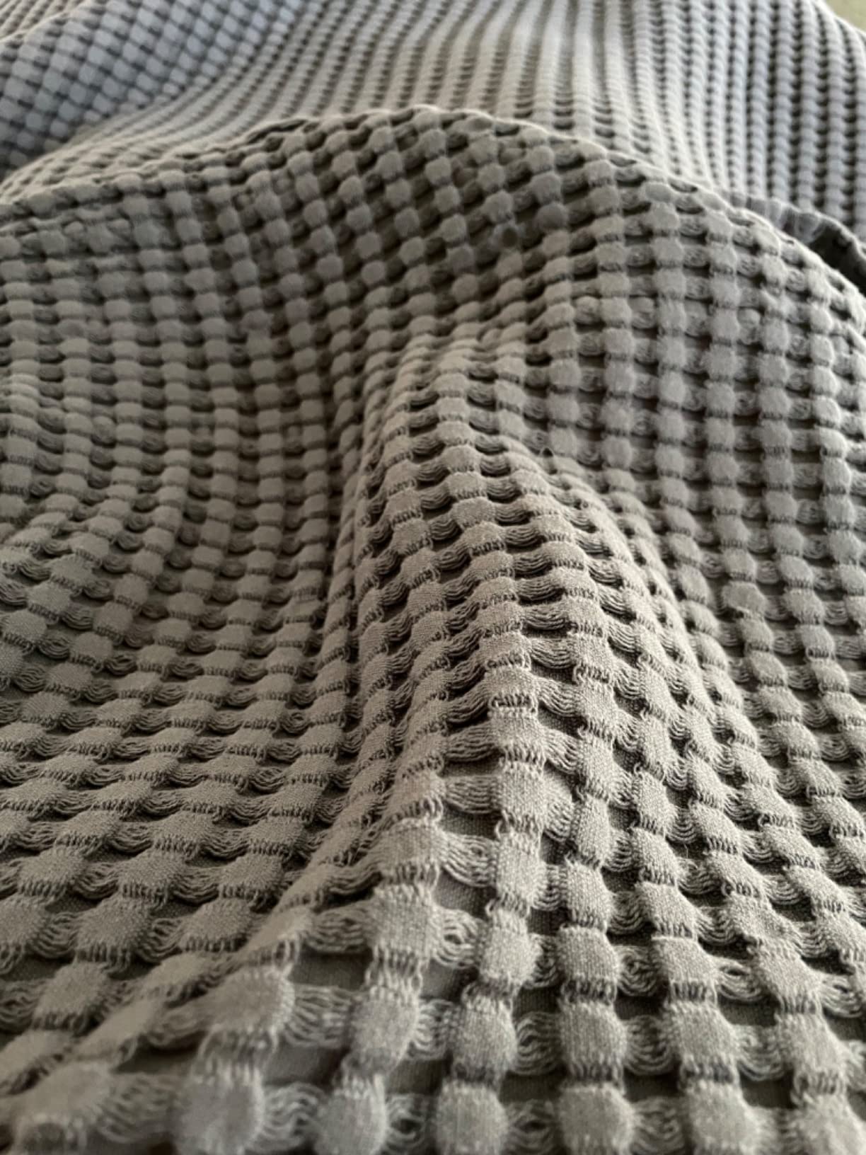 Tex Trend 100% Cotton Blankets Queen Size - Waffle Weave Summer Spring Blanket, Lightweight, Breathable & Soft, Khaki, 90x90 Inches customer photo 2