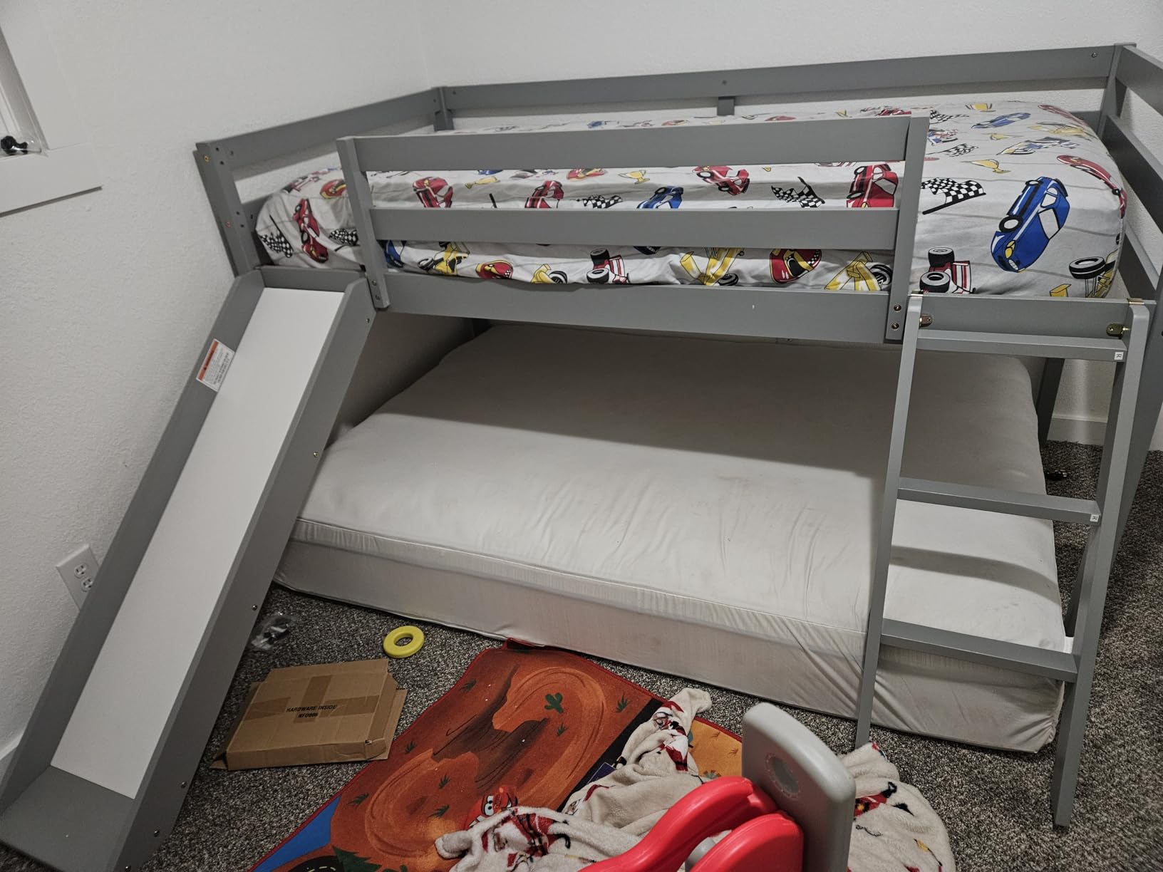 TOLEAD OLEAD Low Bunk Bed with Slide, Floor Loft Bed with Climbing Ladder, Wood Twin Bunk Bed Frame with Full Guardrails & Storage Space for Kids Toddler customer photo 1