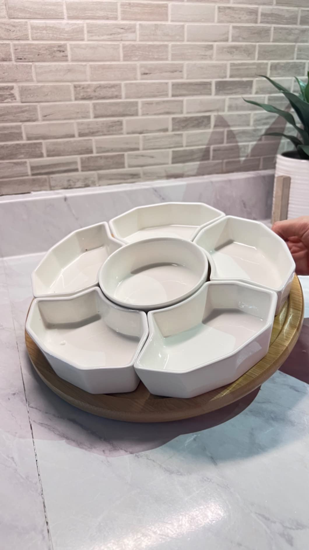 SOUJOY 11'' Lazy Susan Serving Tray, Porcelain 360° Rotatable Serving Tray and Platters, Removable Divided Serving Dishes, Party Relish Bowl for Chip, Dip, Veggies, Candy and Snack, Cheese, 7 Pieces customer photo 1