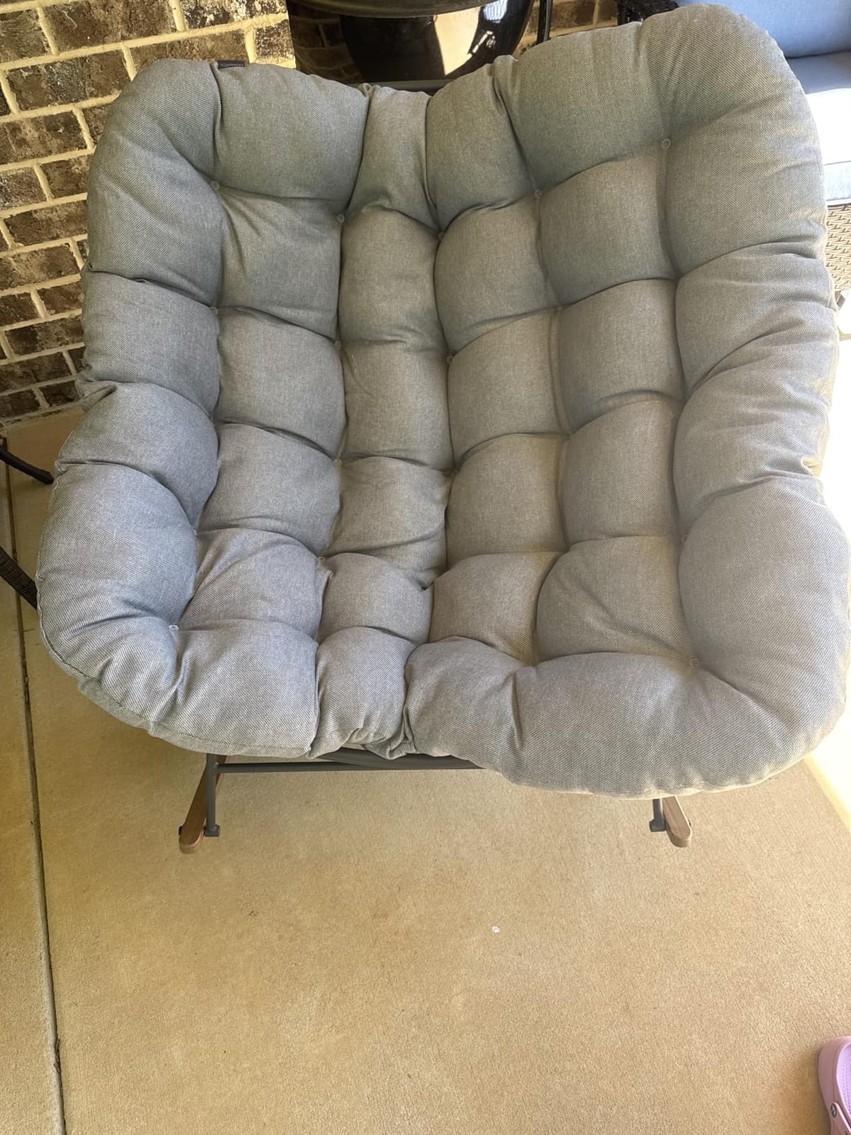 Grand patio Outdoor Papasan Rocking Chair with Thick Cushion, Grey | Oversized Modern Cozy Lounge Rocker Chair Steel Frame with Cushion for Balcony Porch Patio customer photo 2
