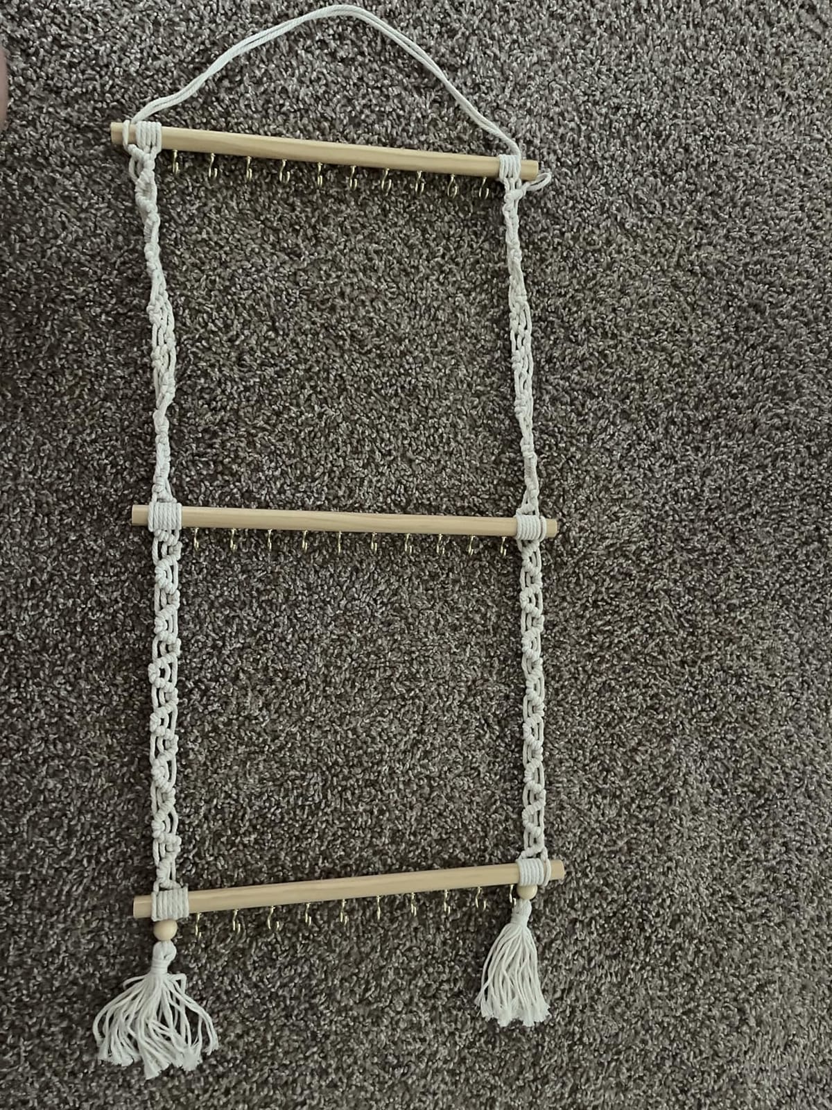 Dahey Hanging Jewelry Organizer Macrame Necklace Holder with 30 Hooks Wall Mounted Jewelry Hanger Over Door Necklace Rack with Tassel for Necklace Bracelet Earring Headband Bow Organizer customer photo 2