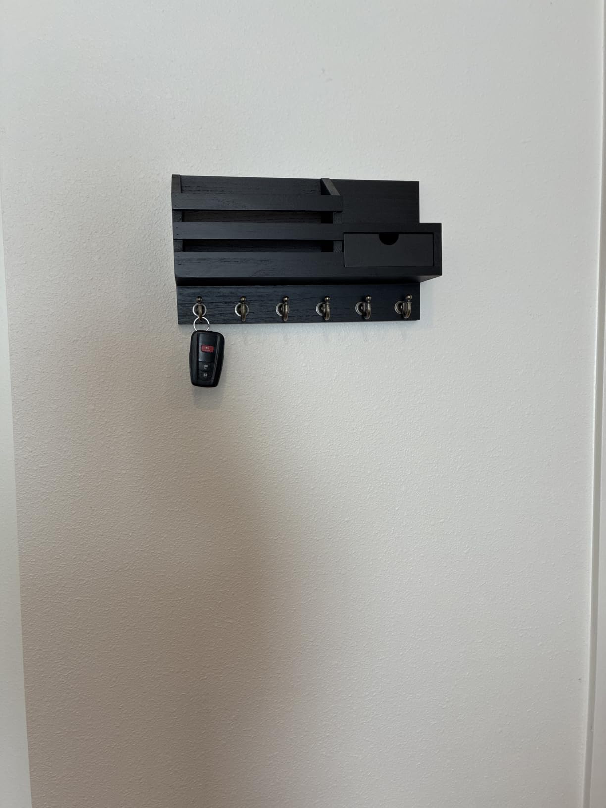 FifthQuarter Key Holder Wall Mount with Drawer and 6 Sturdy Hooks, A-Black | Cute Rustic Farmhouse Wooden Key Hooks for Wall, Reliable Entryway Organizer for Keys and Daily Essentials, Easy Installation customer photo 1
