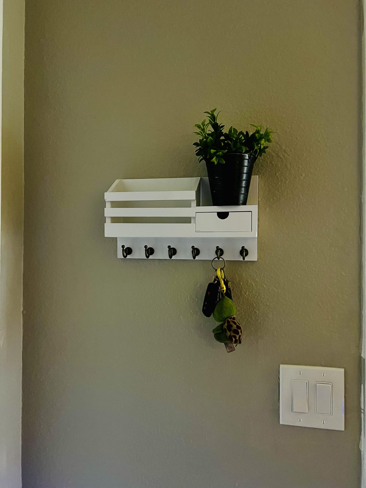 FifthQuarter Key and Mail Holder Wall Mount with Drawer and 6 Sturdy Hooks | Cute Rustic Farmhouse Wooden Key Hanger, Reliable Entryway Organizer for Keys and Daily Essential, Easy Installation, A-White customer photo 1