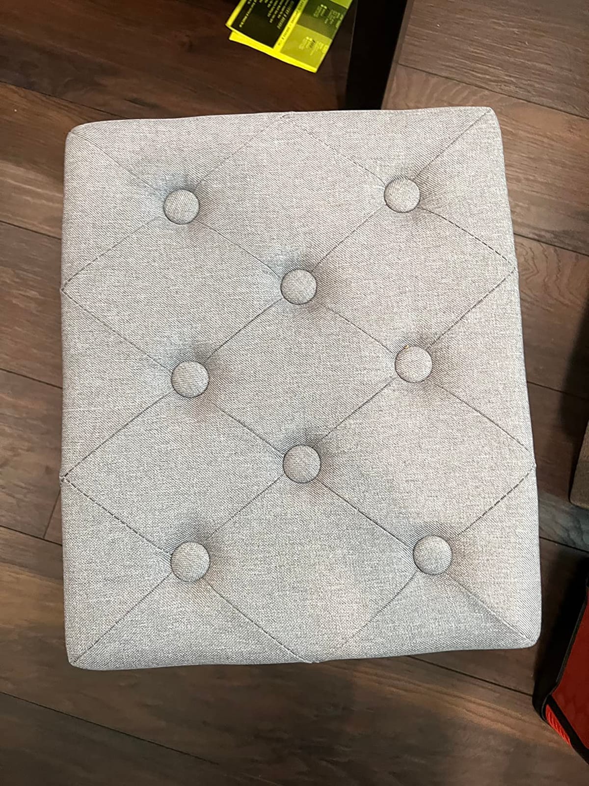 CAROLMADE Folding Storage Ottoman Cube Linen Footstool with Wood Legs Ottoman Footrest for Living Room and Bedroom, Grey 15