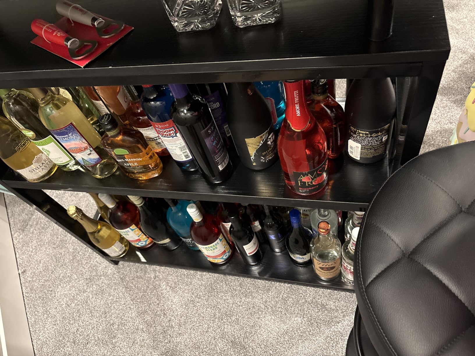 Tribesigns Home Bar Unit for Liquor, 44-Inch Bar Height Table with Storage, Black Mini Entertainment Carts Pub Table with Upholstered&Metal Front Footrest for Kitchen, Balcony, Basement customer photo 2
