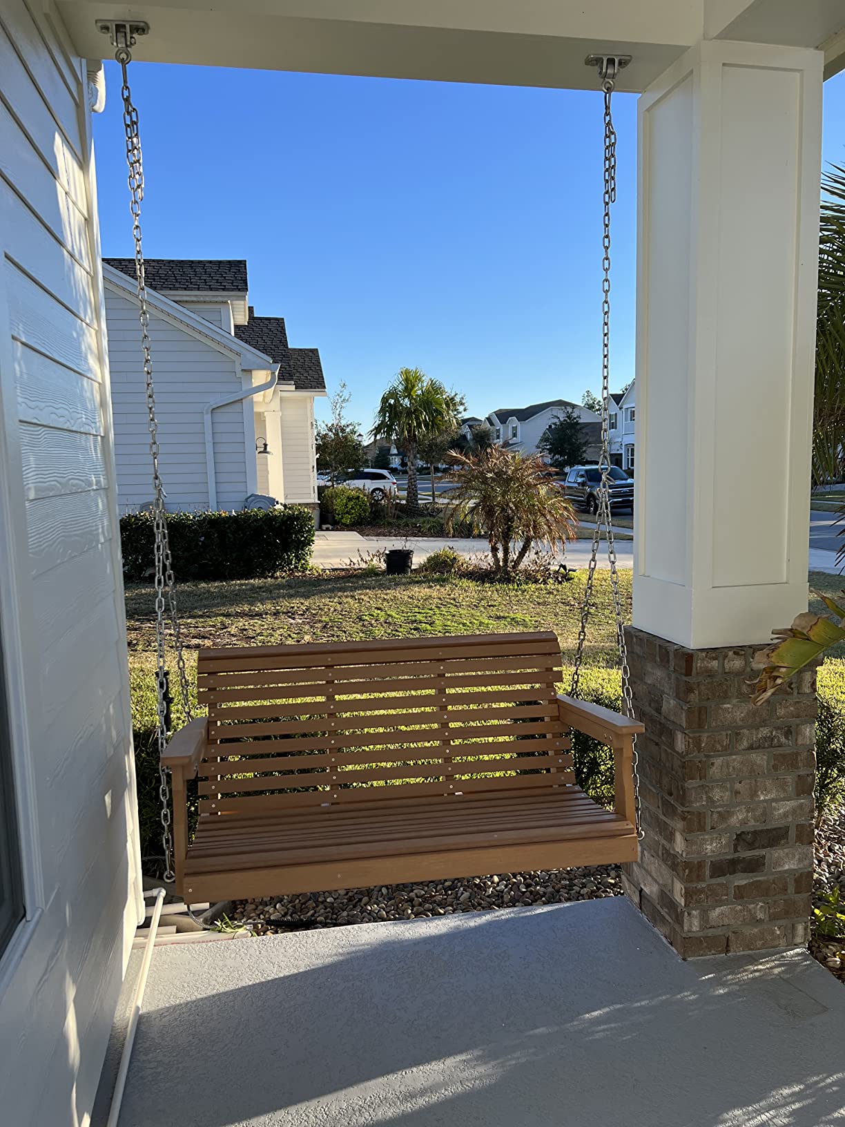 Psilvam HDPE 2-Seat Porch Swing, 660 LBS Hanging Swing Chair Outdoor, Teak customer photo 1