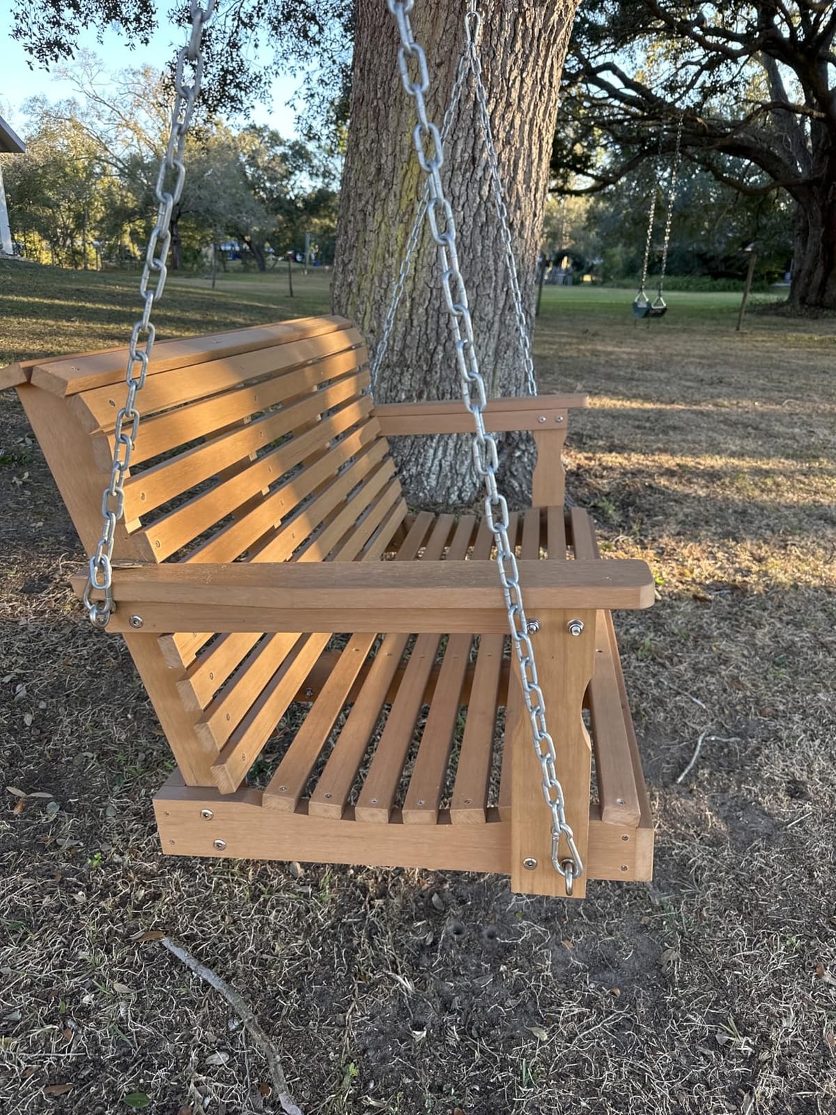 Psilvam HDPE 2-Seat Porch Swing, 660 LBS Hanging Swing Chair Outdoor, Teak customer photo 2