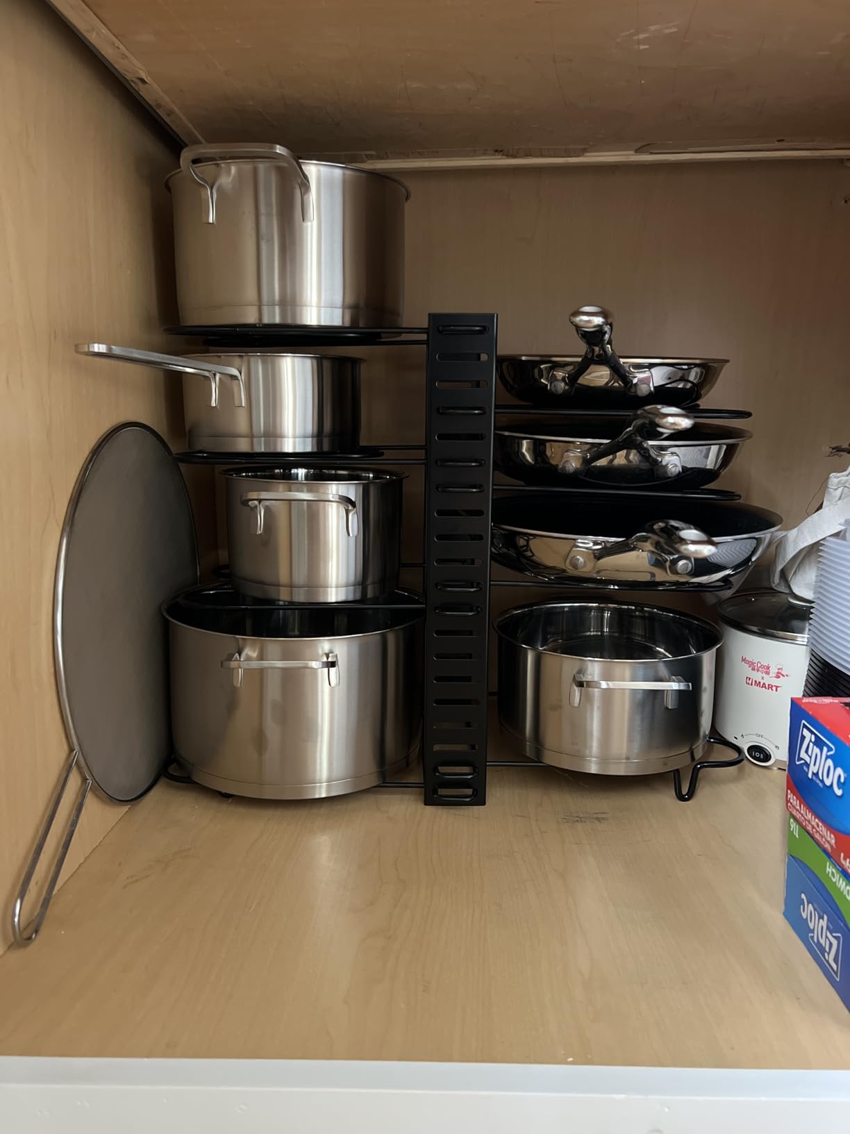 MUDEELA 8-Tier Heavy Duty Pots and Pans Organizer under Cabinet, Black | Adjustable 15.83