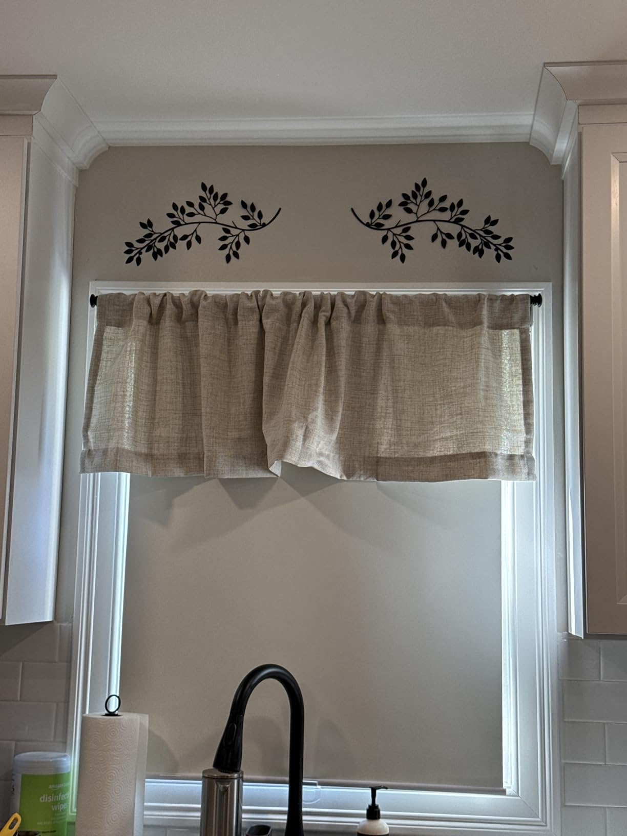 Oindec 2 Pack Farmhouse Faux Linen Valance Curtains, 54x15 inch, Natural | Rod Pocket Valance for Windows, Country Rustic Kitchen Living Room Bathroom Small Window Treatment customer photo 1