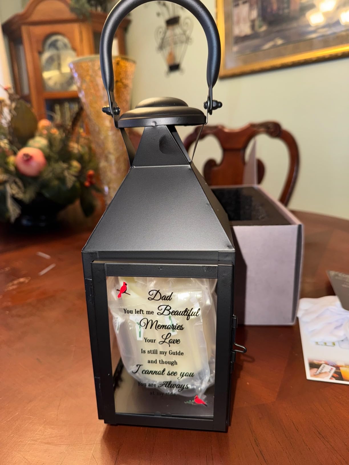 Memorial Lantern with Flickering LED Candle & Remote Timer, Sympathy & Bereavement Gift, UV Printed Memorial Keepsake for Loss of Mom, Dad, Grandpa, Grandma or Loved One customer photo 2