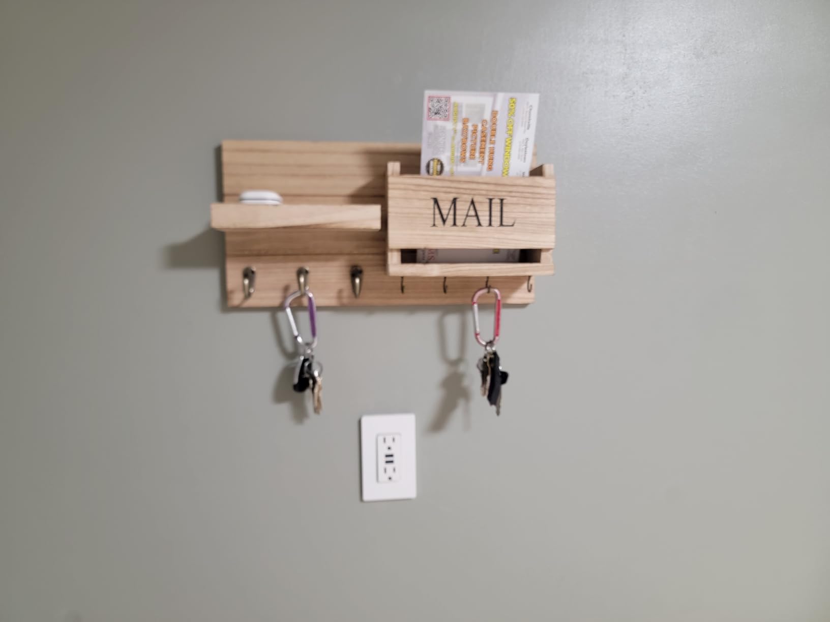 Lwenki Mail Organizer for Wall Mount - Key Holder with Shelf Includes Letter Holder and Hooks for Hallway Farmhouse Decor - Rustic Wood with Flush Mounting Hardware (16.5