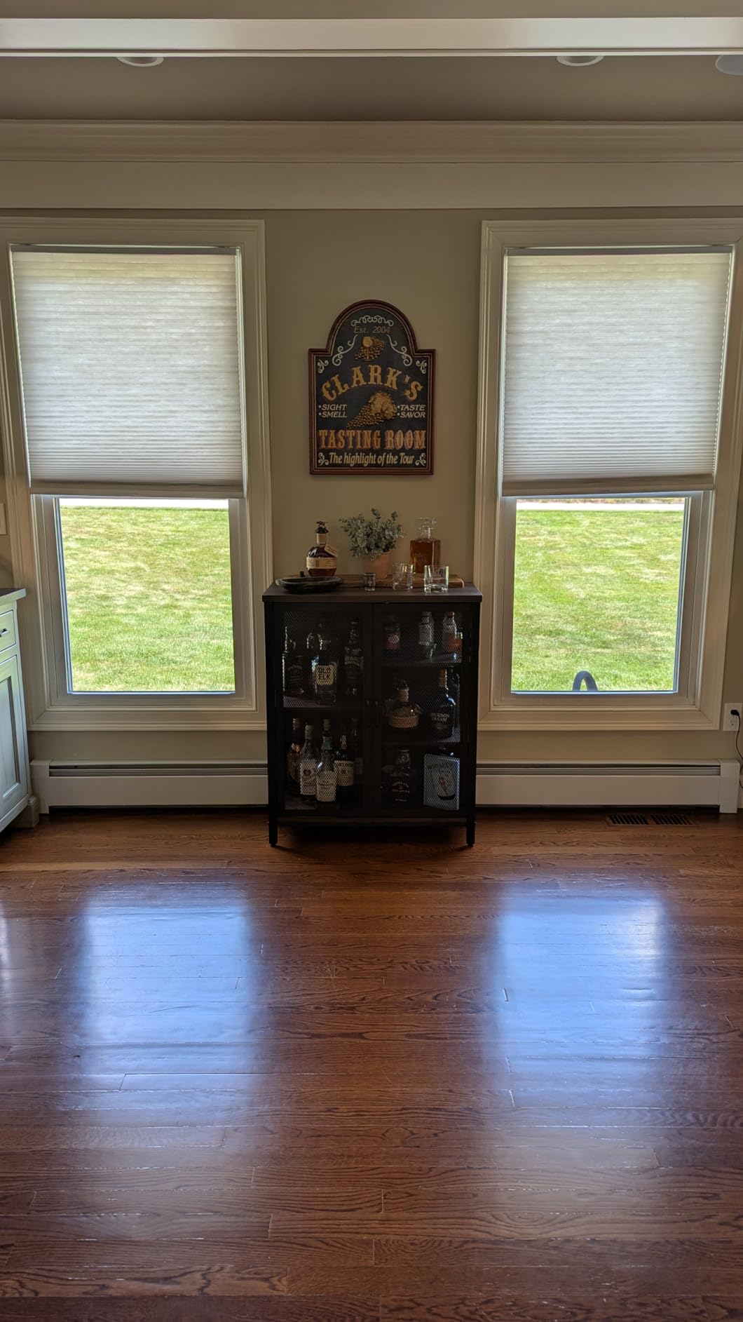 BON AUGURE Coffee Bar Cabinet for Liquor, Small Storage Cabinet, Rustic Oak | 2 Doors, Industrial Alcohol Cabinet, Adjustable Shelves, Farmhouse Sideboard Buffet for Home Kitchen, Dining, Living Room customer photo 1