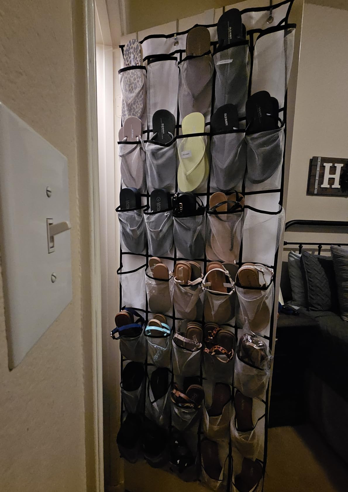 MISSLO 35 Large Pockets Over The Door Shoe Organizer Sturdy Oxford Fabric Hanging Shoe Rack for Door Mesh Closet Shoe Holder Hanger, White customer photo 2