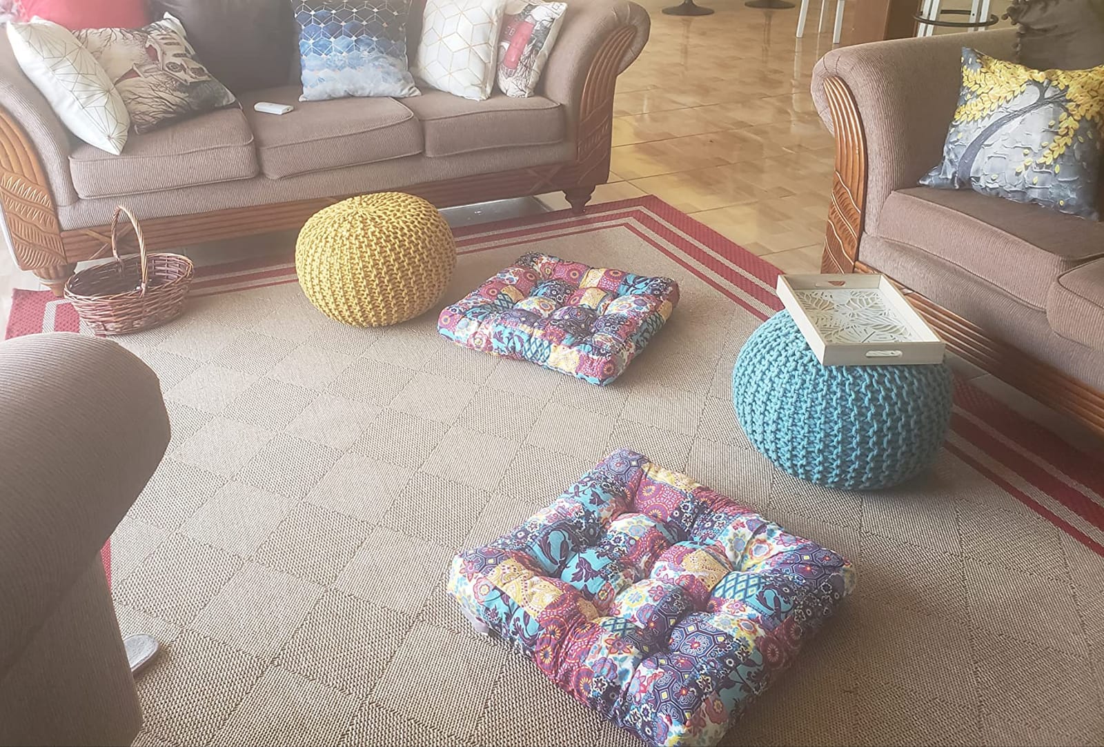 Codi Square Floor Cushions, Large Boho Pillow Seating for Adults, 2 Pack | Meditation & yoga use, Relaxation, Living room seating, Memory foam fill, Multi-Patchwork design, 22 x 22 in, Spot clean customer photo 2
