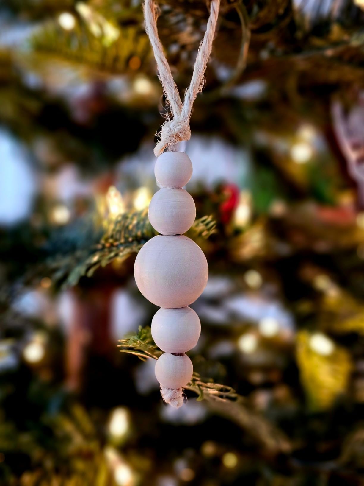 Boho Christmas Tree Ornaments Rustic Wooden Beads Natural Modern Minimalist Xmas Decorative for Home Decor Christmas Tree Bohemian Holiday Set of 12 (Wood Natural) customer photo 1