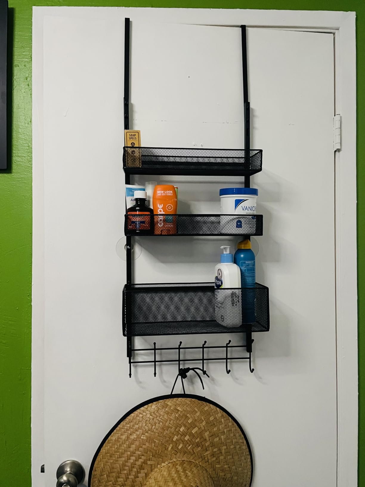 Consumest Over The Door Hooks Organizer - 3 Tier Door Hanger with 9 Coat Hooks & 2 Mesh Basket, Back Storage Organizer Hanging Towels for Bathroom, Bedroom, Black customer photo 2