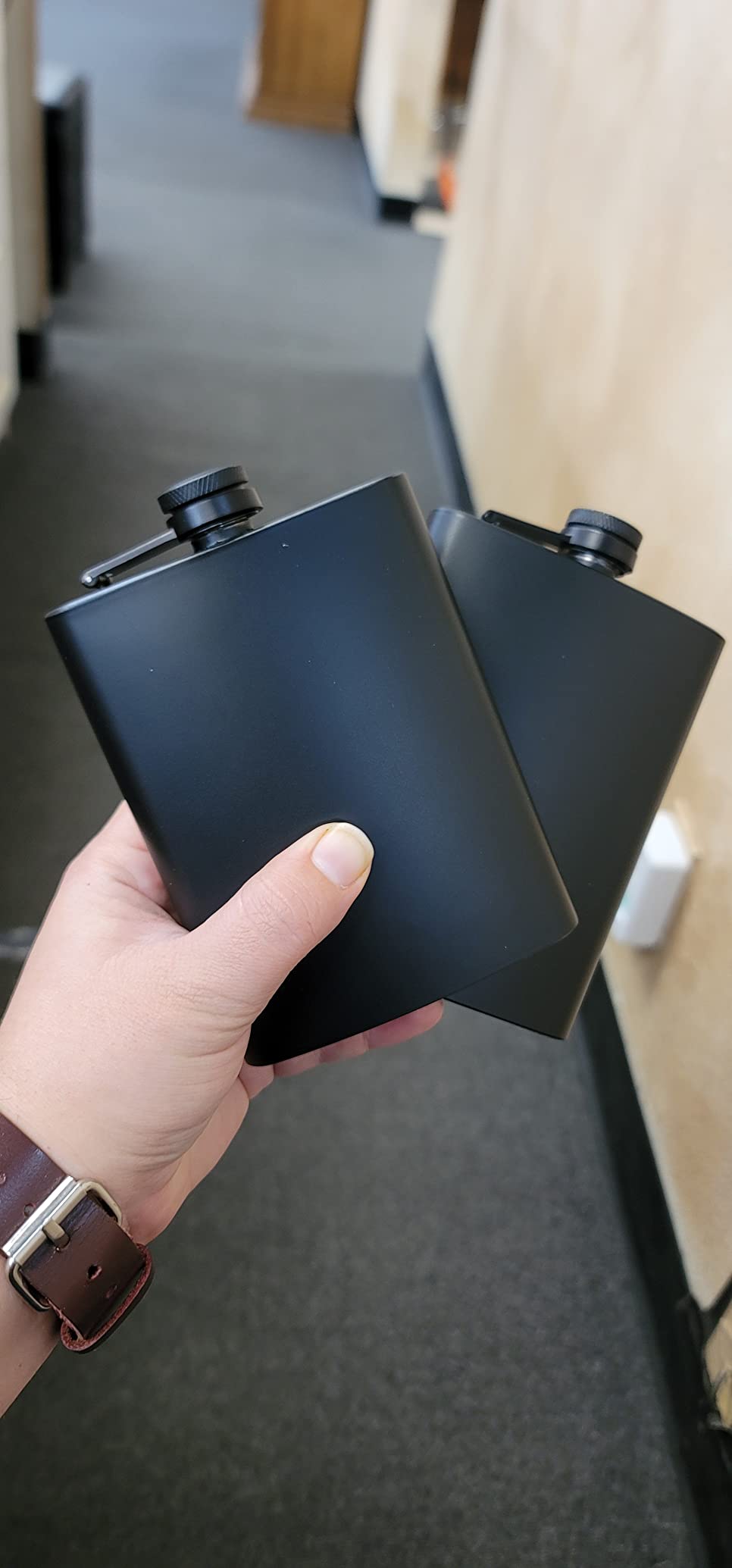 ROMORC 2 Pack Hip Flasks for Liquor Matte Black 8 Oz Stainless Steel Leak-proof Thin Flasks with 2pcs Funnels and Cups for Wedding Party, Groomsman, Bridesmaid, Gift (Black) customer photo 1