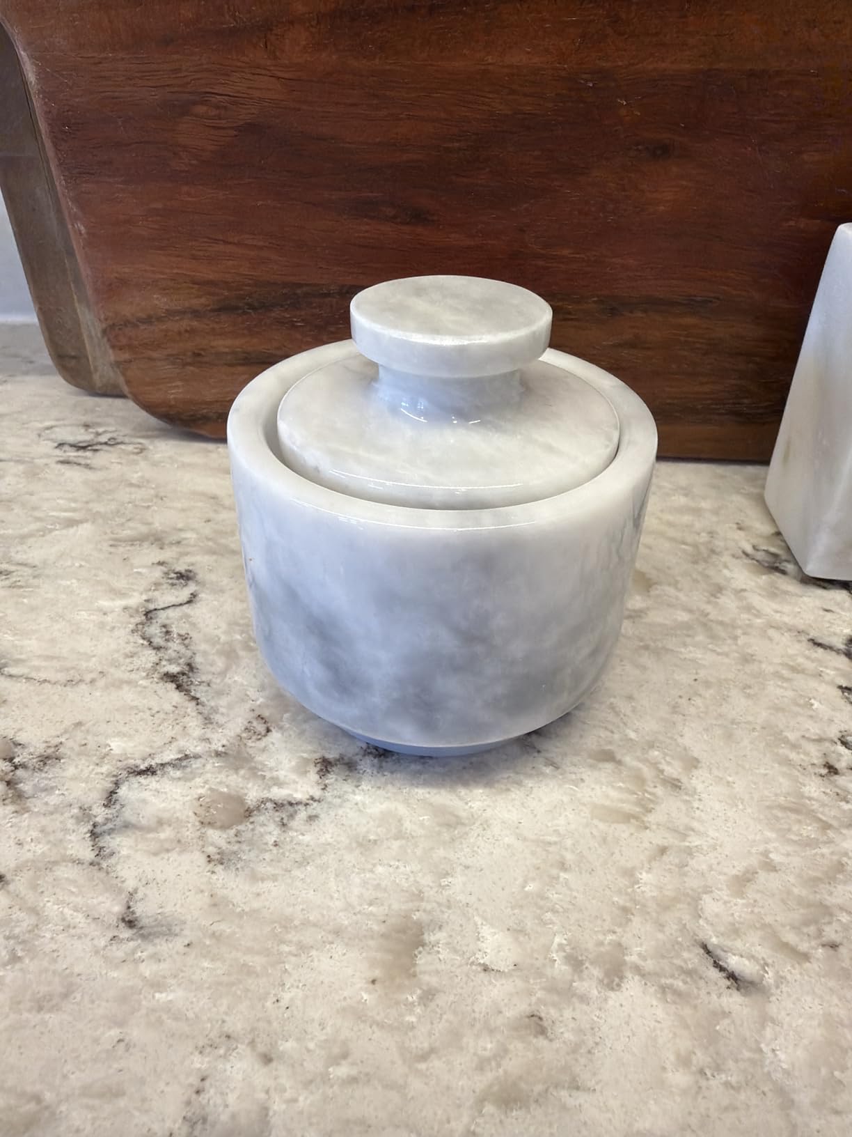 MARBLOUS KRAFTS Marble Salt Cellar with Lid 3 Inch Green Onyx Stone Salt Holder for Counter & Stone Salt Container customer photo 2