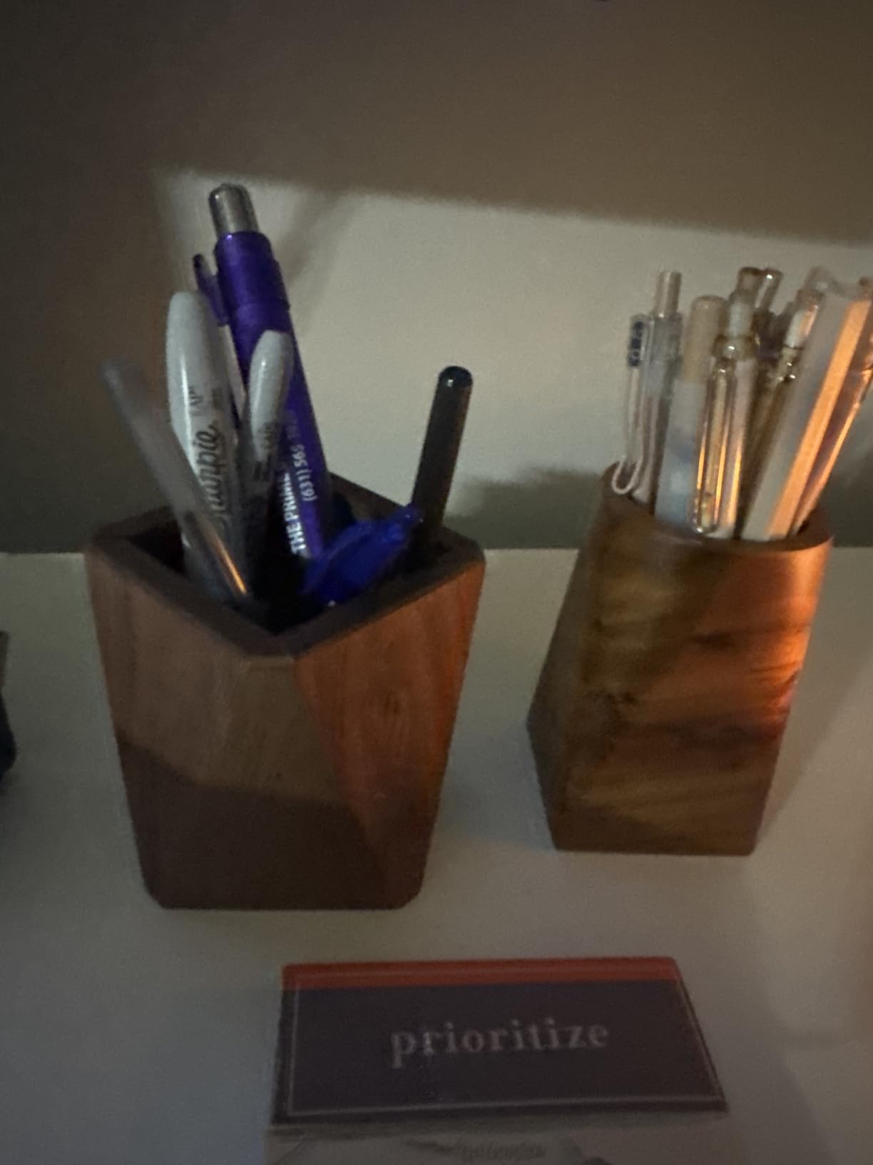 Black Walnut Wooden Pencil Box, Multiple-Use Desk Writing Stationary Organizer Wood Pen Holder Cups Office School Supplies Storage (Prismatic Shape) customer photo 1