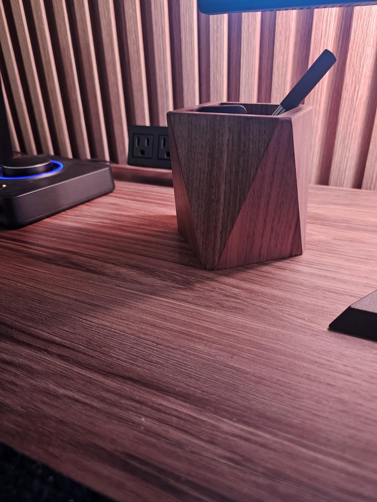 Black Walnut Wooden Pencil Box, Multiple-Use Desk Writing Stationary Organizer Wood Pen Holder Cups Office School Supplies Storage (Prismatic Shape) customer photo 2