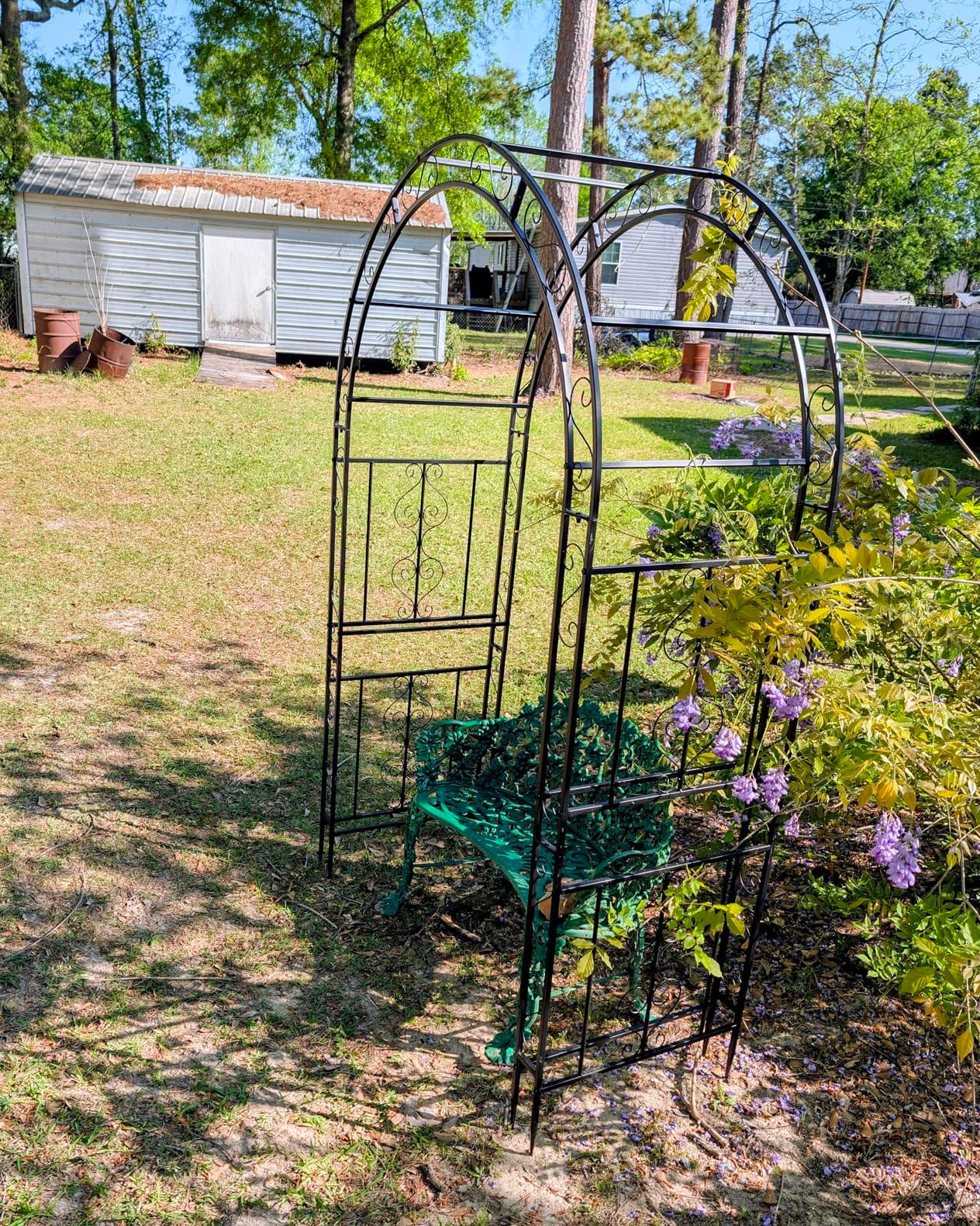 Outvita 7FT Metal Garden Arch Arbor, Black Trellis Frame | Heavy duty metal arbour with 7 in ground stakes; for roses, vines, lawn, patio, wedding & party decor customer photo 2