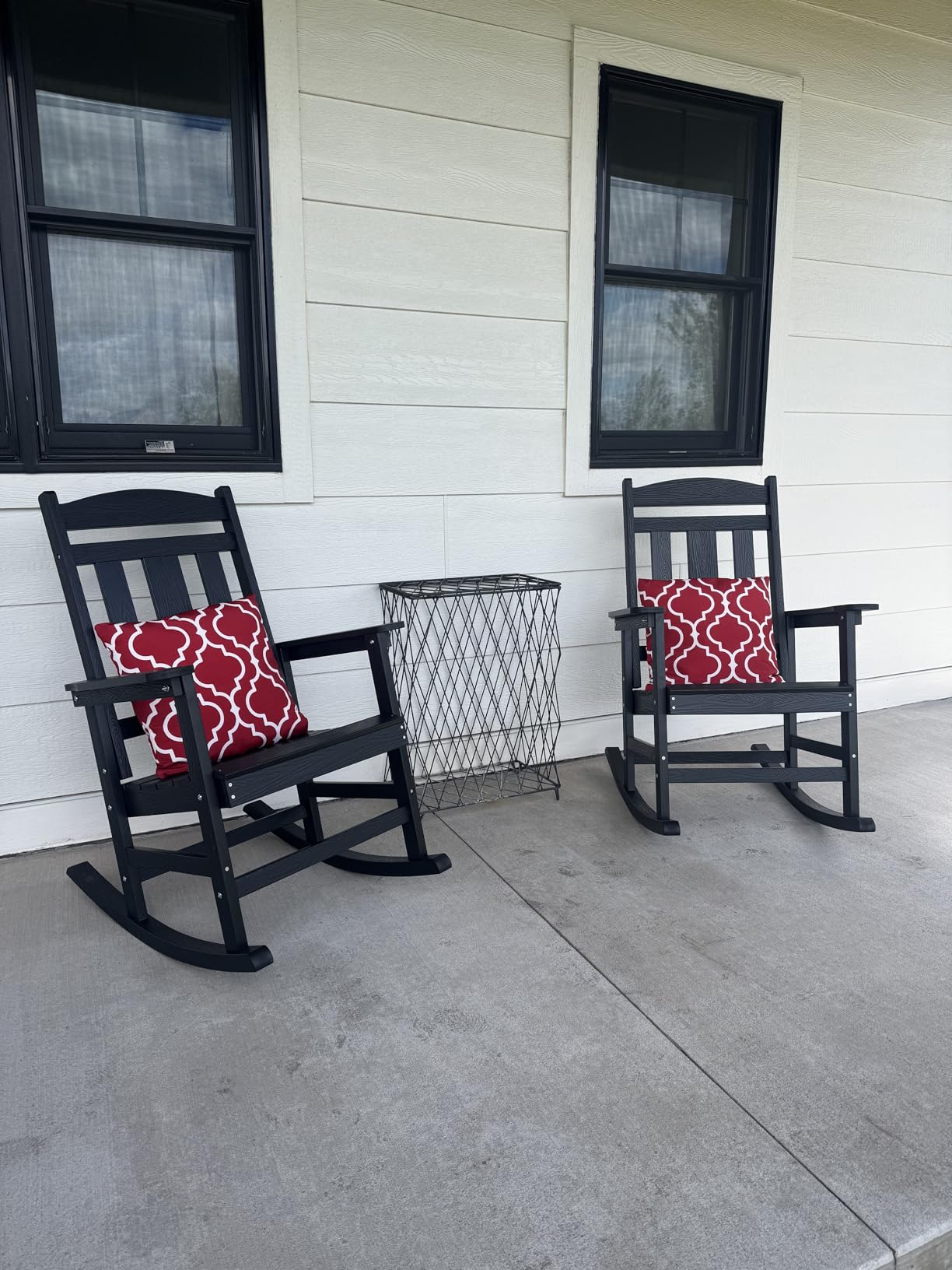 LUE BONA Outdoor Rocking Chairs Set of 2, Weather Resistant Poly Plastic Rocker, 350lb Heavy Duty, Oversized Porch Rocker for Adult, High Back Smooth for Outdoor & Indoor, Black customer photo 1