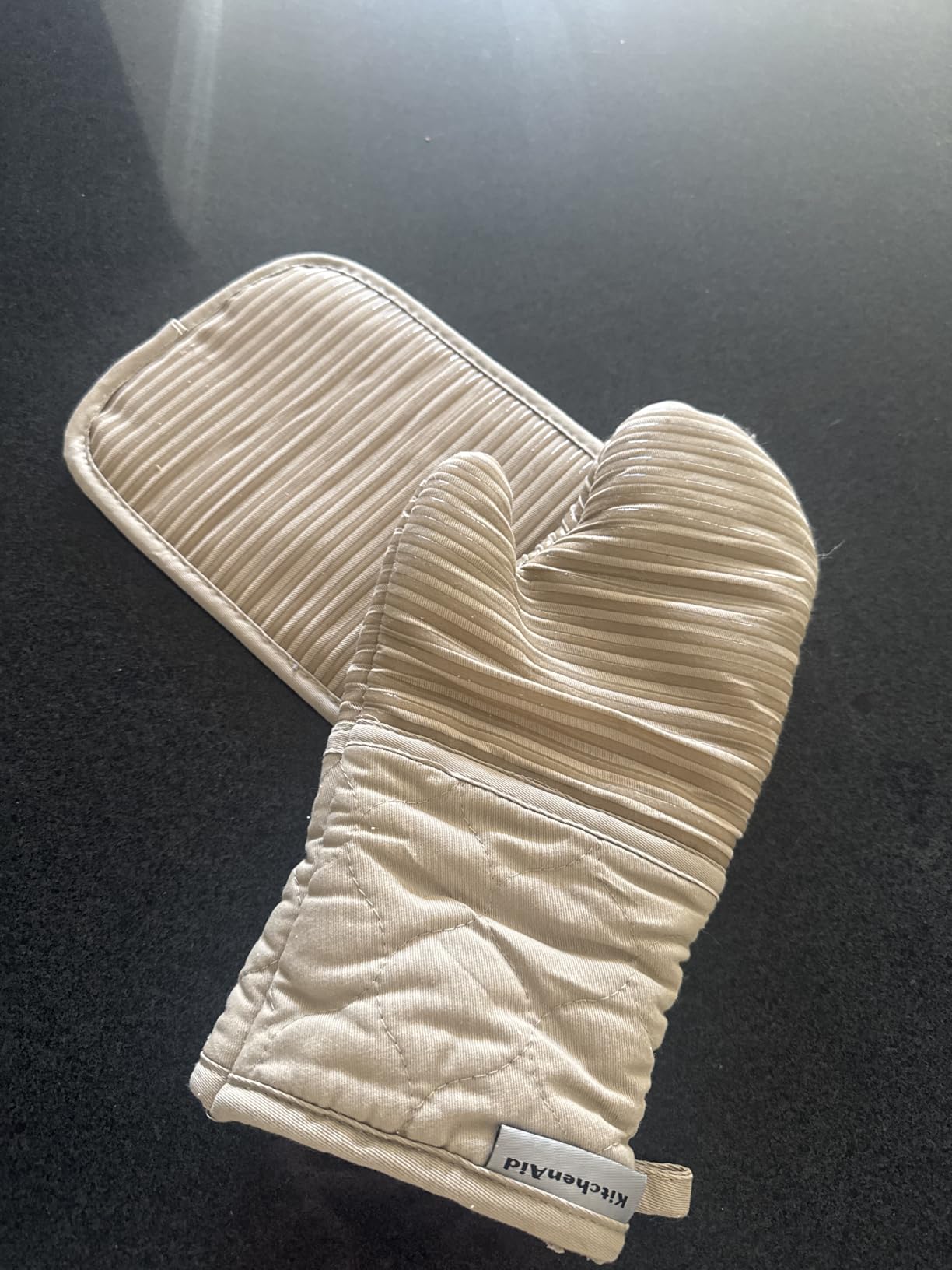 KitchenAid Quilted Cotton Terry Cloth Oven Mitt, Pot Holder, Kitchen Towel 4-Pack Set, Milkshake Tan customer photo 1