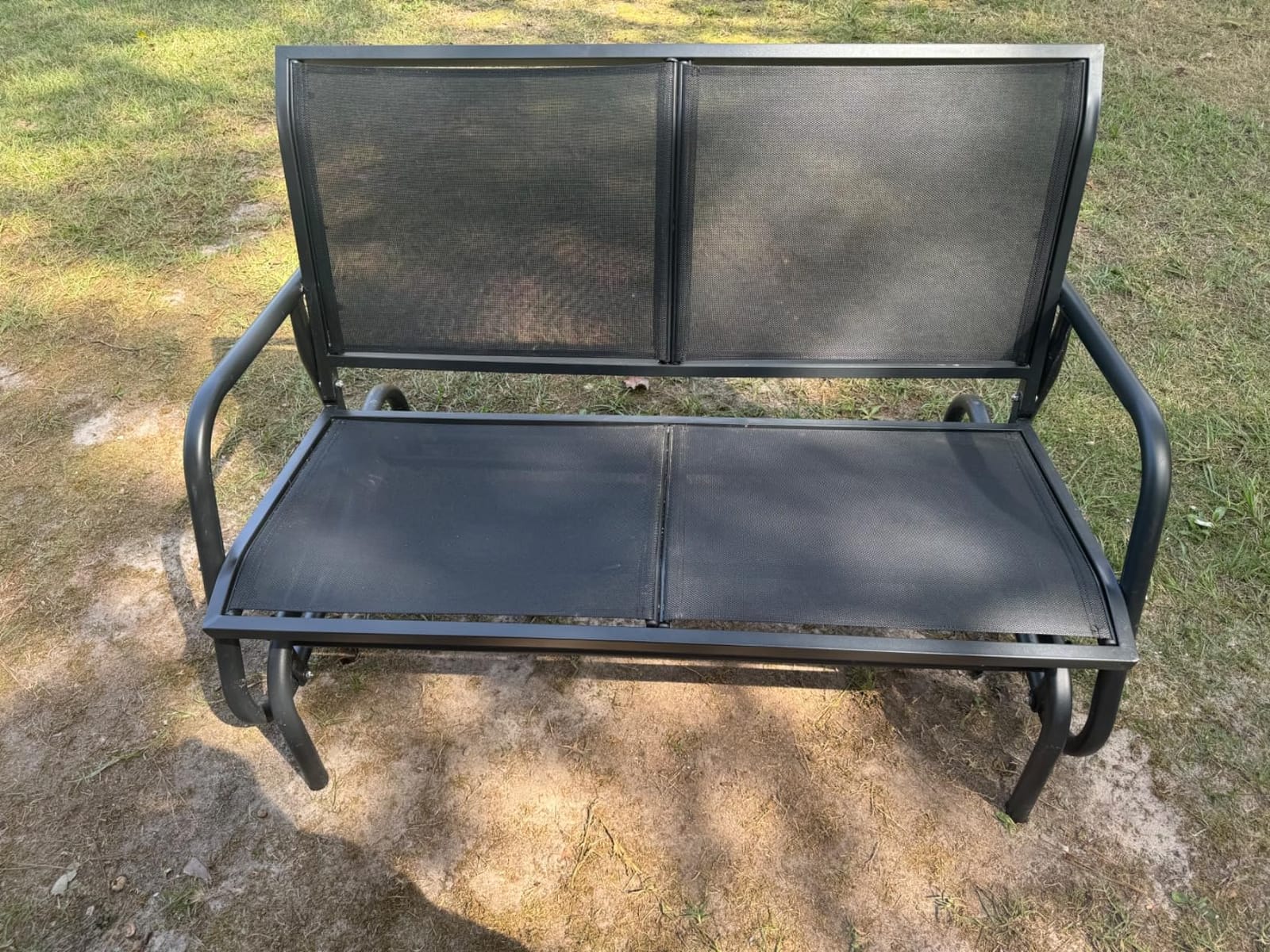 KROFEM Outdoor Glider Bench, Glider Bench for Outside Patio, Black | High Backrest and Breathable Mesh Fabric, Yard Porch Loveseat, Outside Rocking Swing Chair, Heavy Duty Metal, Clearance customer photo 2