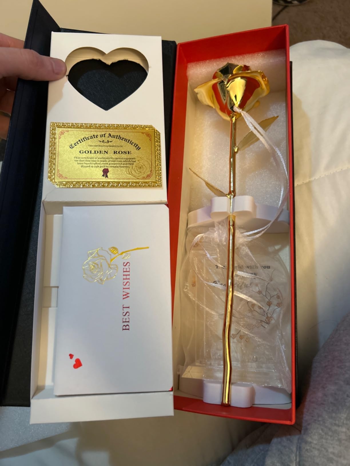 Anthonic Gold Dipped Rose Real 24K Gold Rose, Genuine One of a Kind Rose Hand Dipped in 24K Golden Roses Romantic Gifts for Women in Her Birthday Anniversary Valentines Day Mothers Day customer photo 2