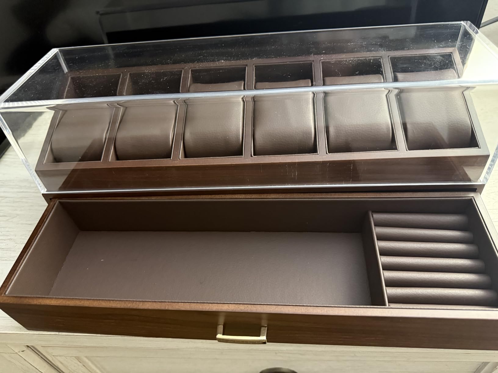 KAMIER High End Wooden Watch Box with 6 Slots & Glass Lid - 2-Layer Jewelry Organizer for Men, Watch Display Case, Business Gift for Watch Enthusiasts, Walnut customer photo 1