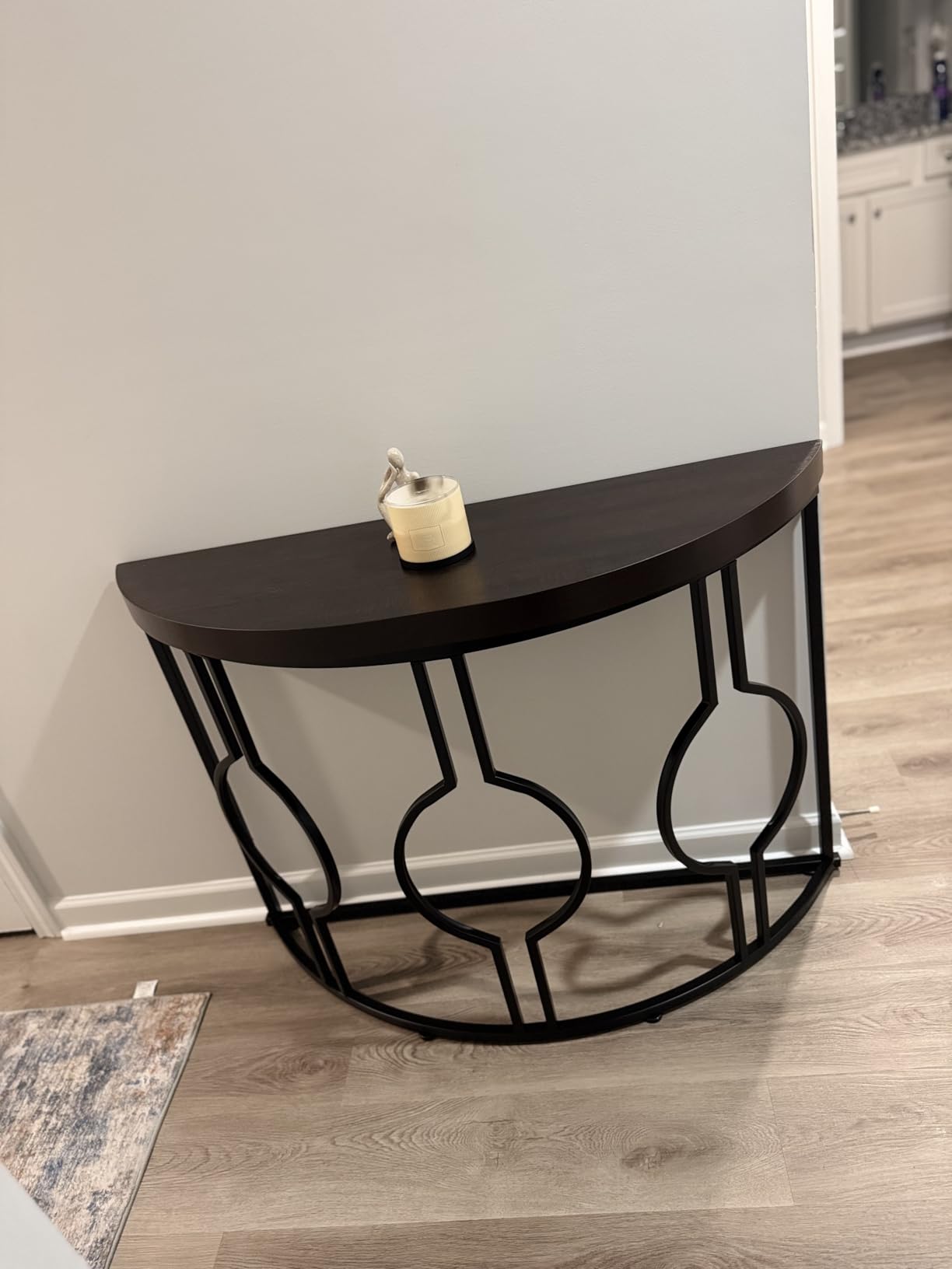 Tribesigns Half Moon Console Table for Entryway, 43 Inch Industrial Semi Circle Sofa Table with Geometric Base, Wood Accent Table for Living Room, Hallway, Foyer, Entrance, Rustic Brown customer photo 2