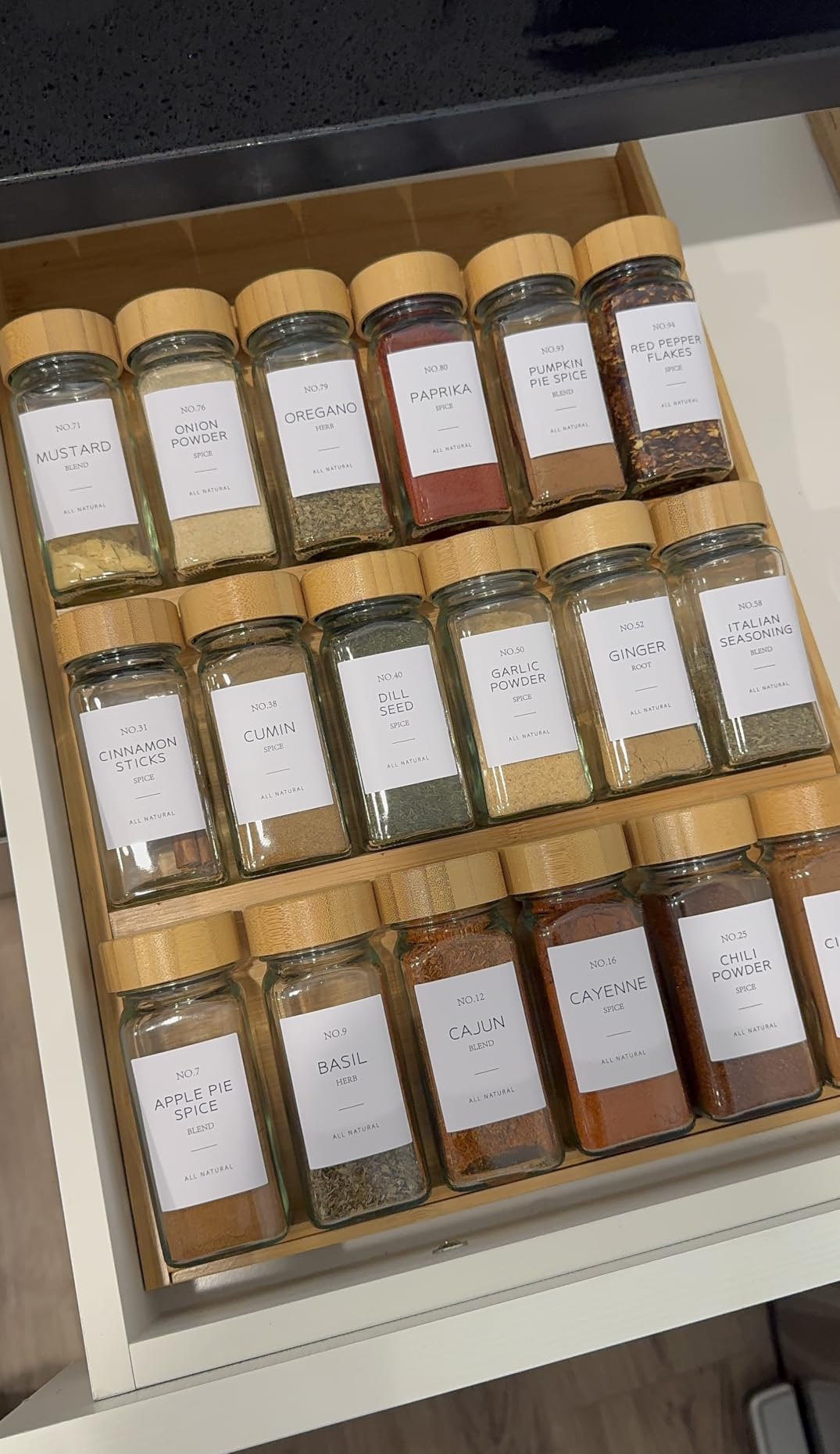 SpaceAid Bamboo Spice Drawer Organizer, (Need 3