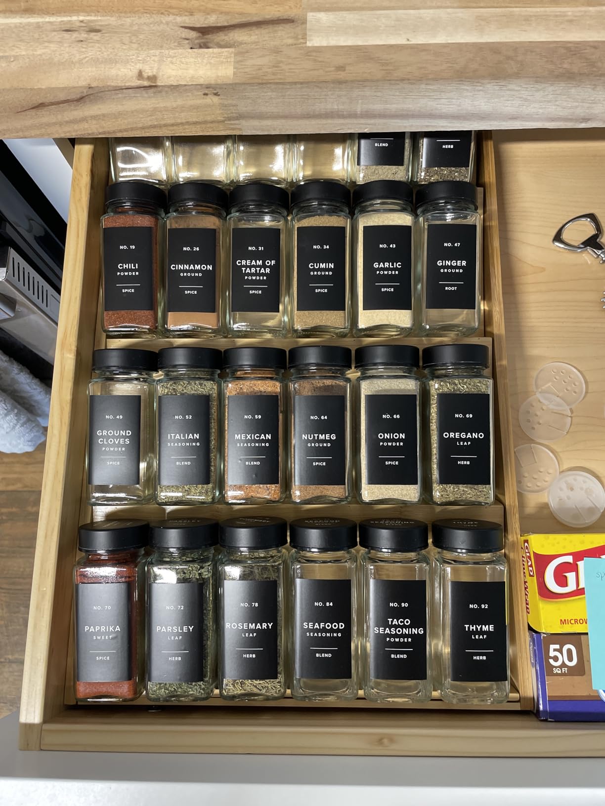 SpaceAid Bamboo Spice Drawer Organizer, (Need 3